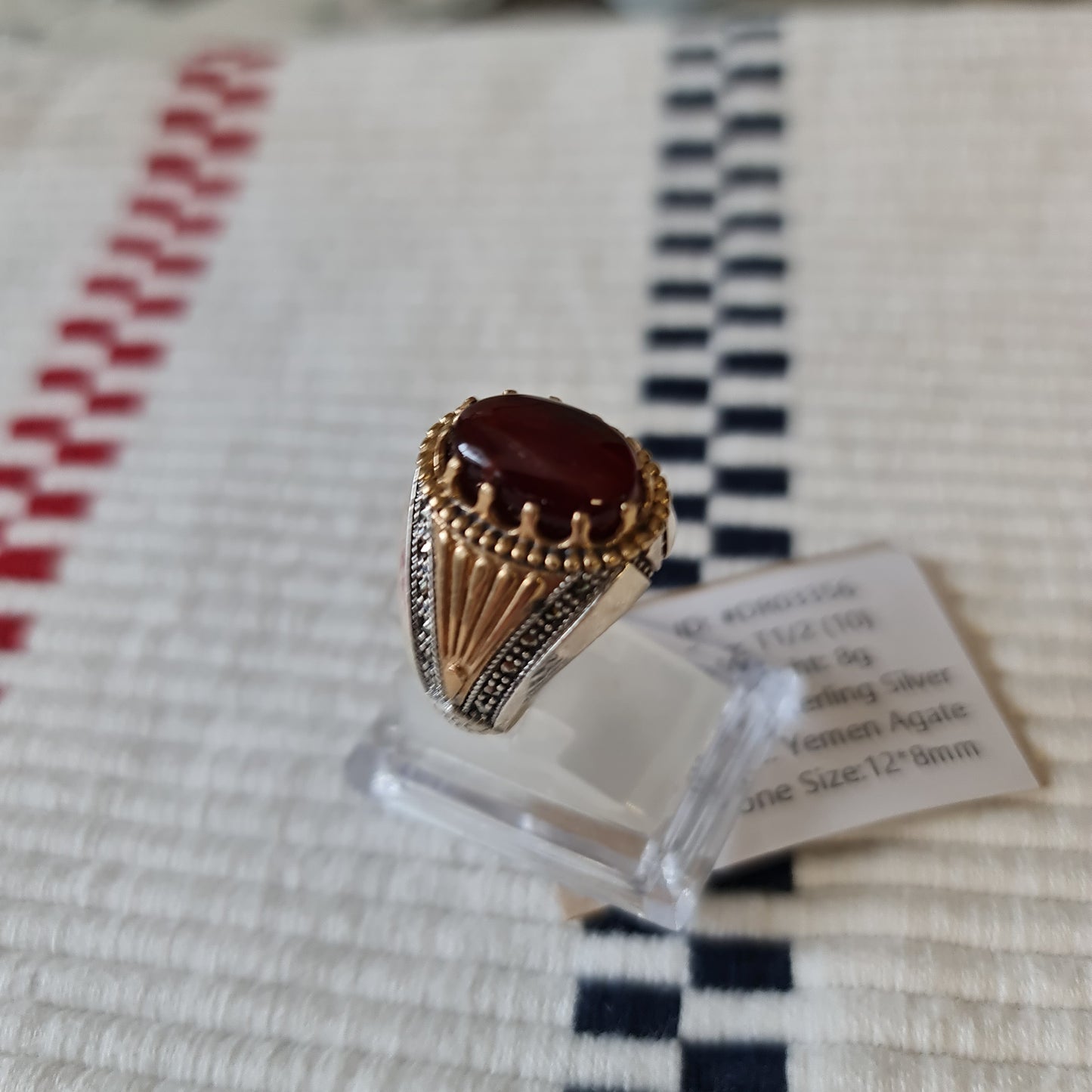 Yemeni Rare Genuine Agate 925 Silver Men's Ring DR03356