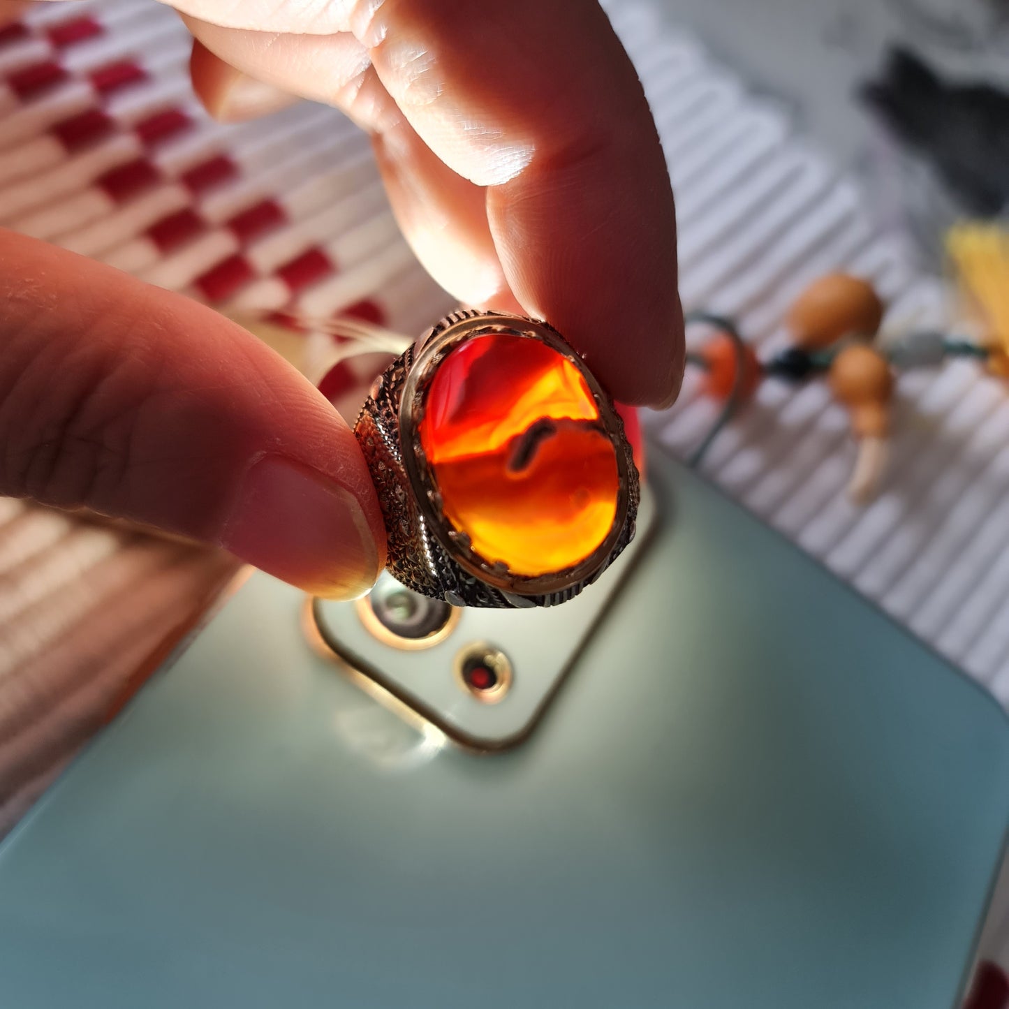 Yemeni Rare Genuine Agate 925 Silver Men's Ring MFPN030