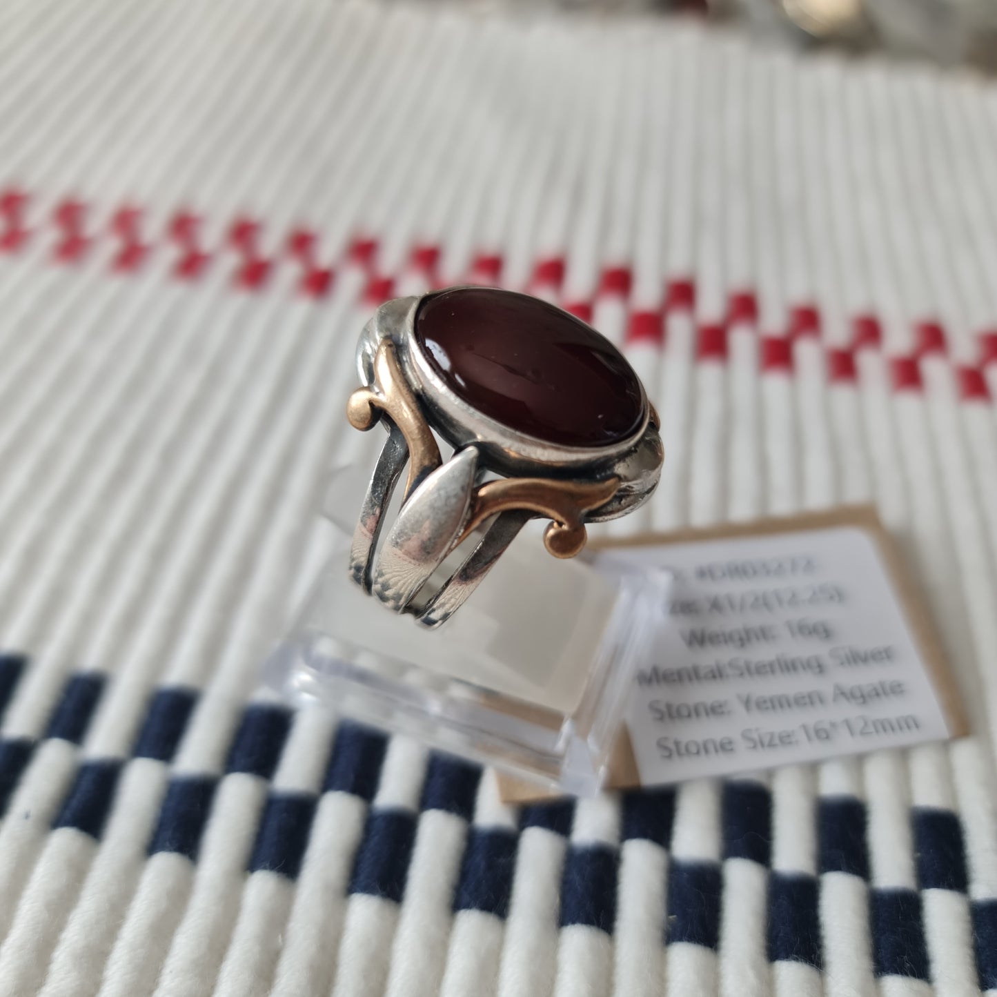 Yemeni Rare Genuine Agate 925 Silver Men's Ring DR03272