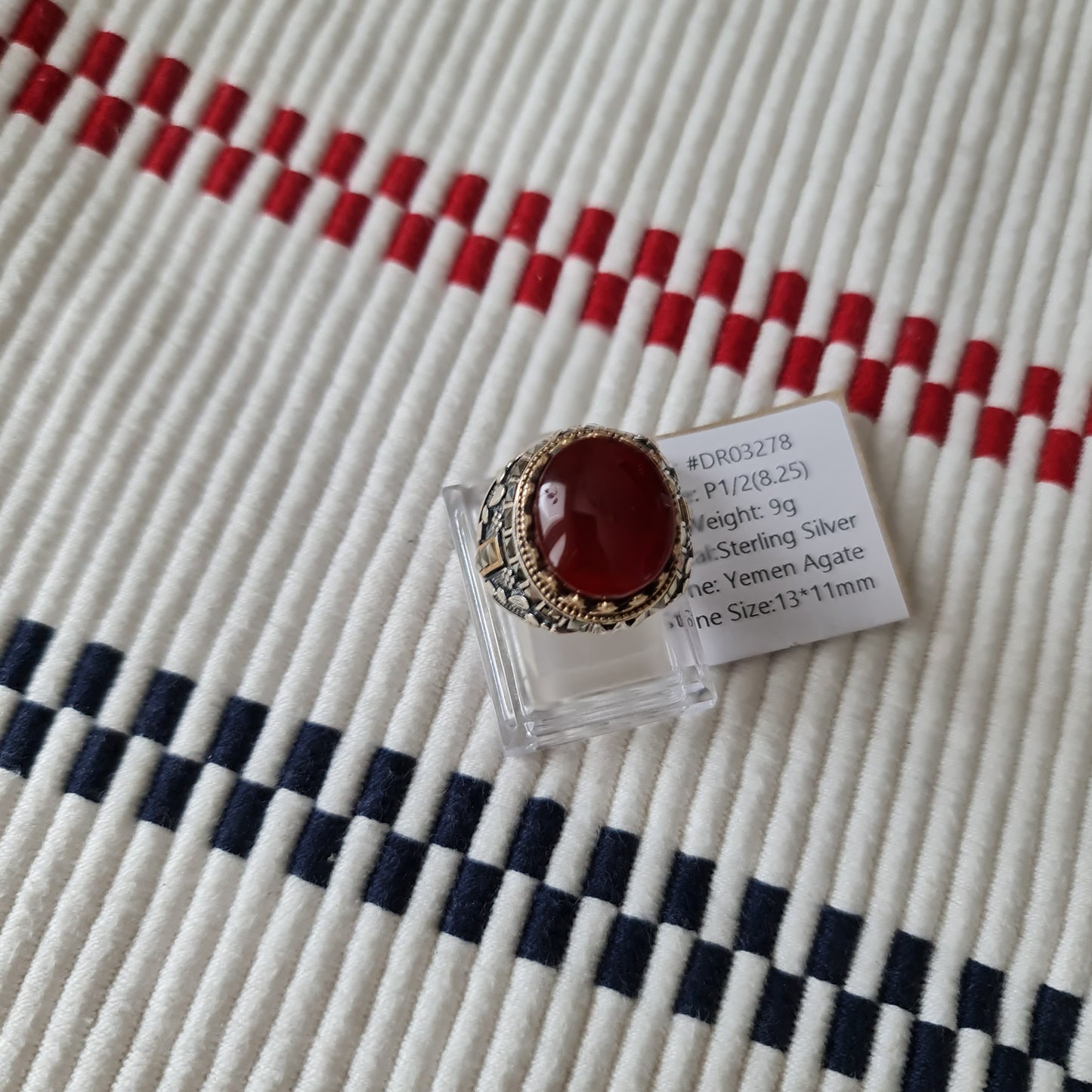 Yemeni Rare Genuine Agate 925 Silver Men's Ring DR03278