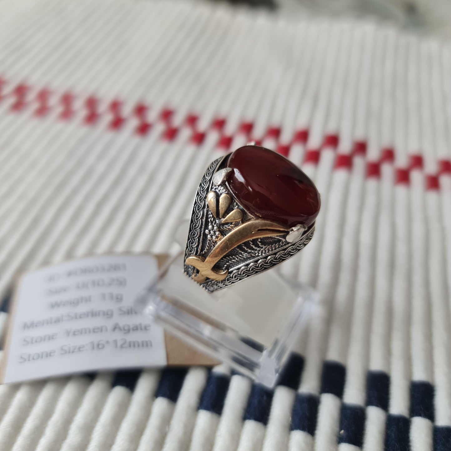 Yemeni Rare Genuine Agate 925 Silver Men's Ring DR03281