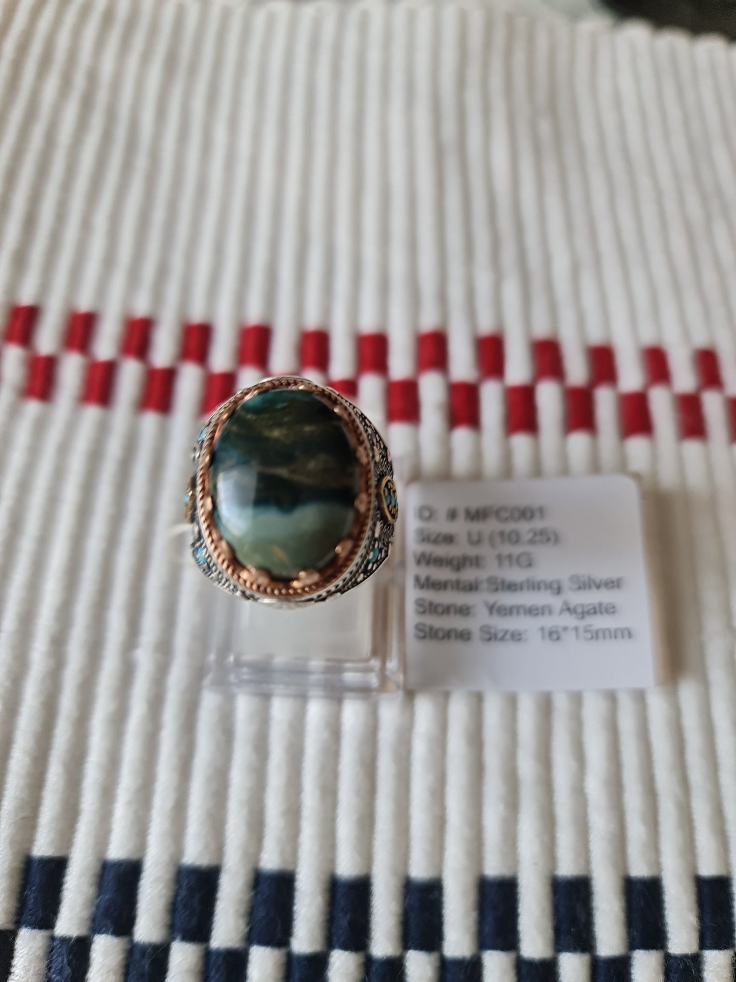 Yemeni Rare Genuine Agate 925 Silver Men's Ring MFC001