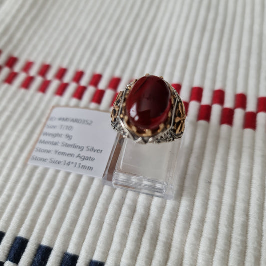 Yemeni Rare Genuine Agate 925 Silver Men's Ring MFAR0352