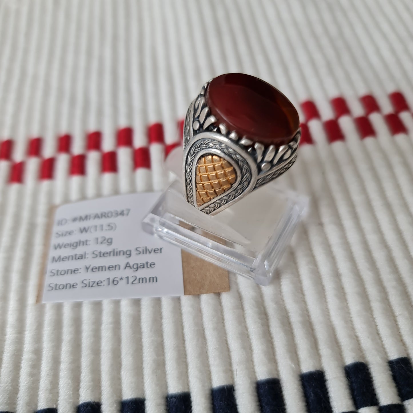 Yemeni Rare Genuine Agate 925 Silver Men's Ring MFAR0347