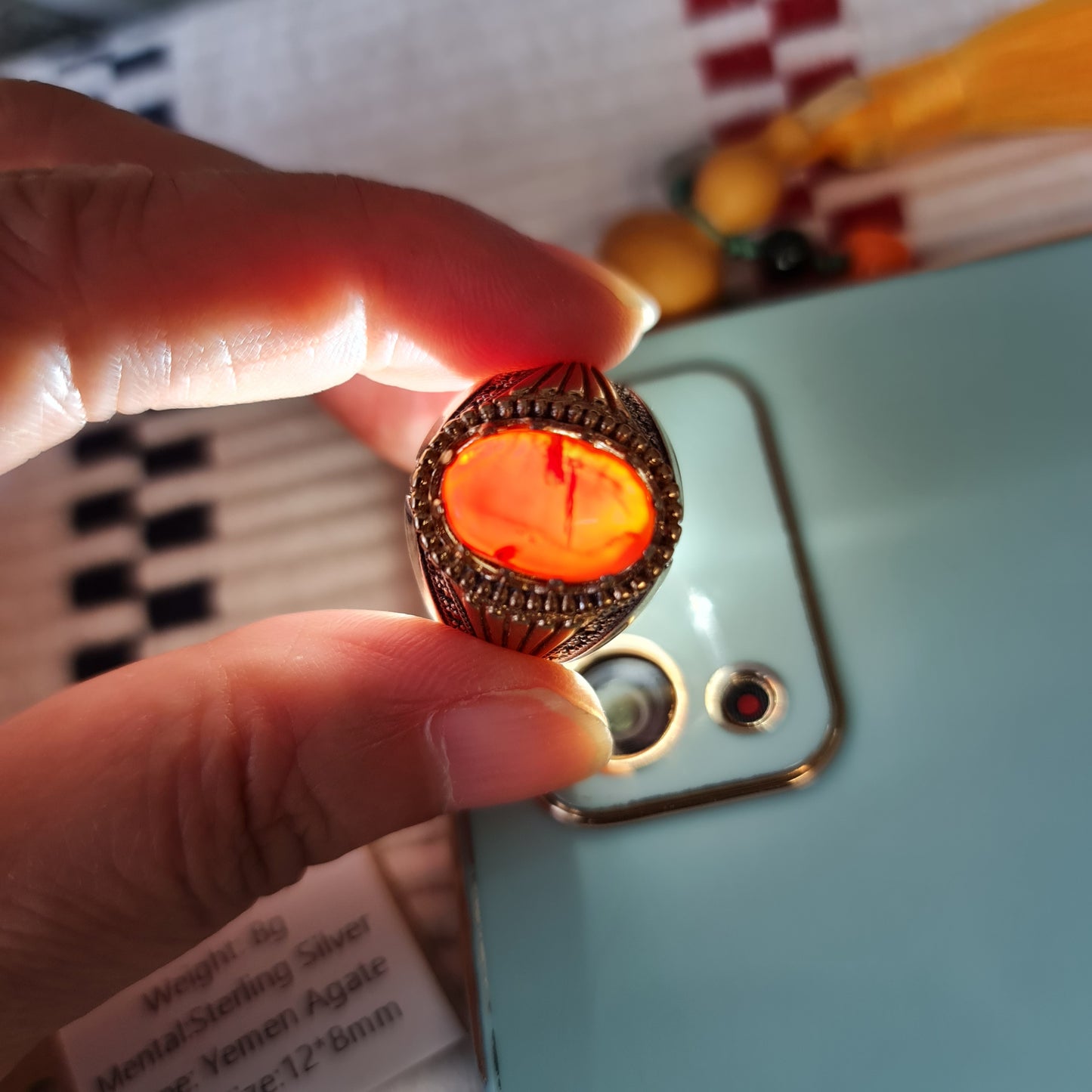 Yemeni Rare Genuine Agate 925 Silver Men's Ring DR03356
