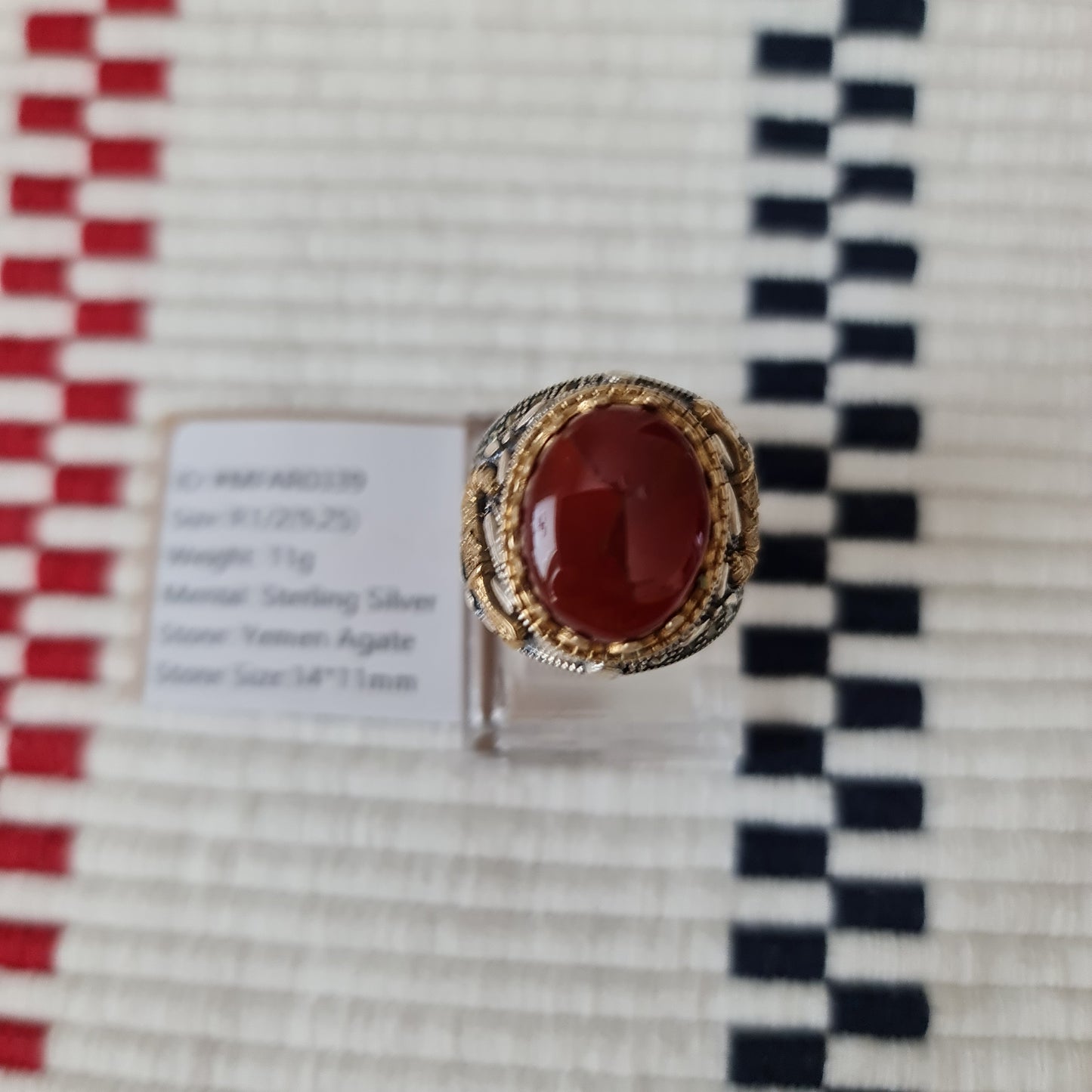 Yemeni Rare Genuine Agate 925 Silver Men's Ring MFAR0339