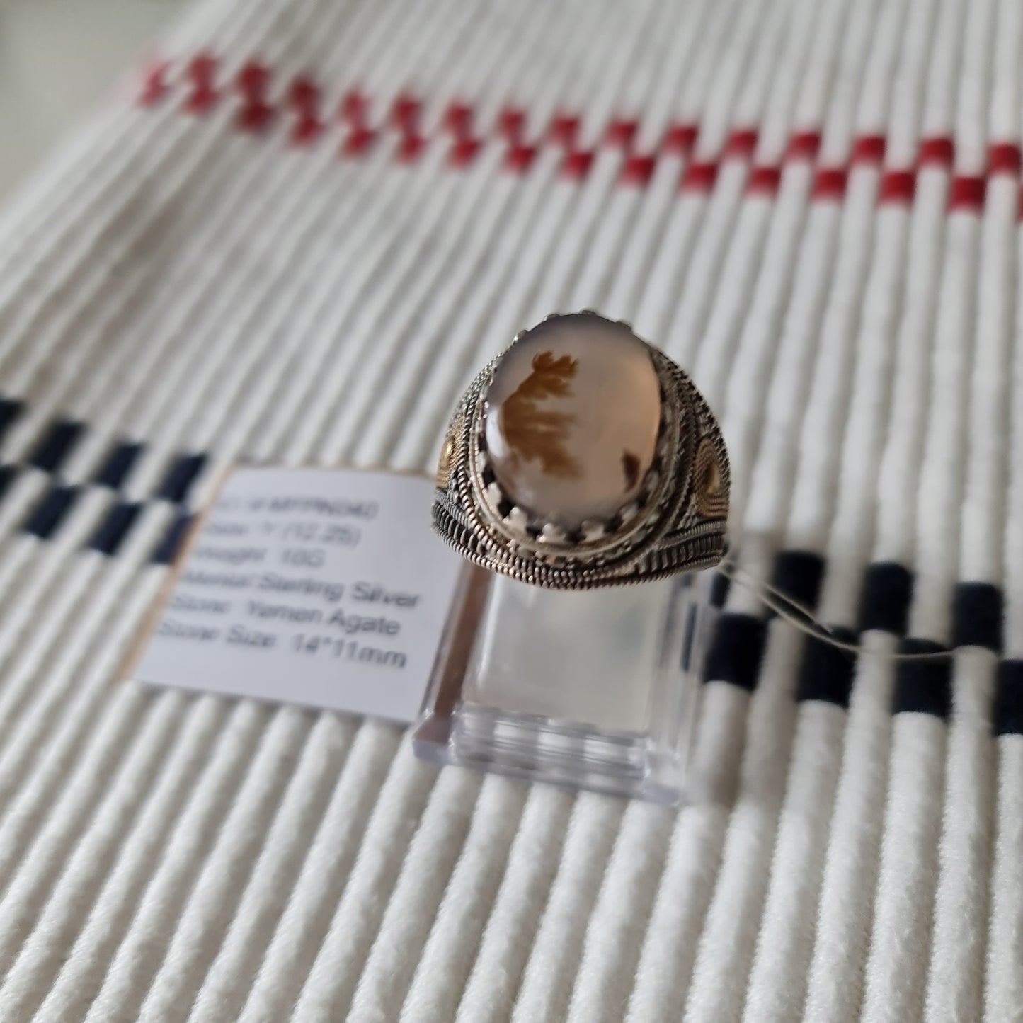 Yemeni Rare Genuine Agate 925 Silver Men's Ring MFPN040