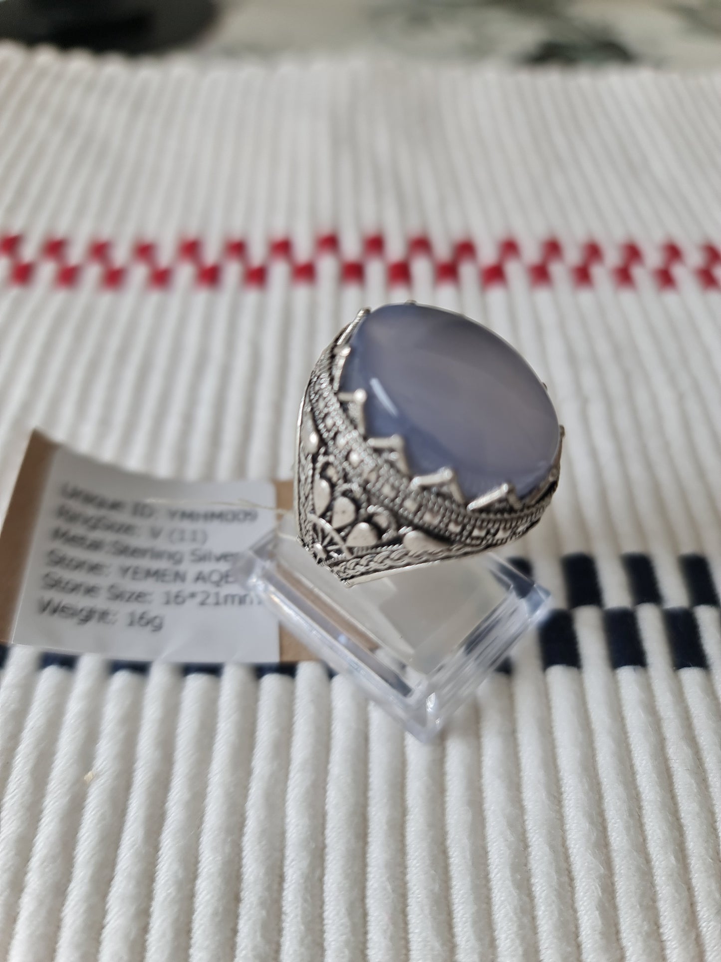 Yemeni Rare Genuine Agate 925 Silver Men's Ring YMHM009