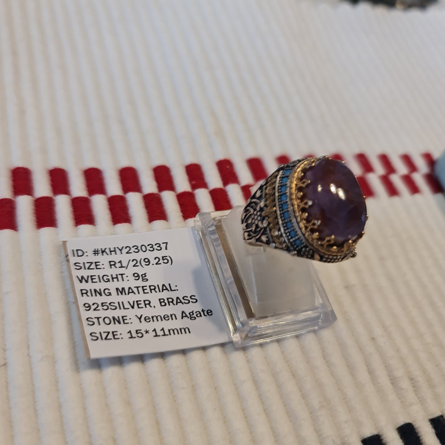 Yemeni Rare Genuine Agate 925 Silver Men's Ring KHY230337
