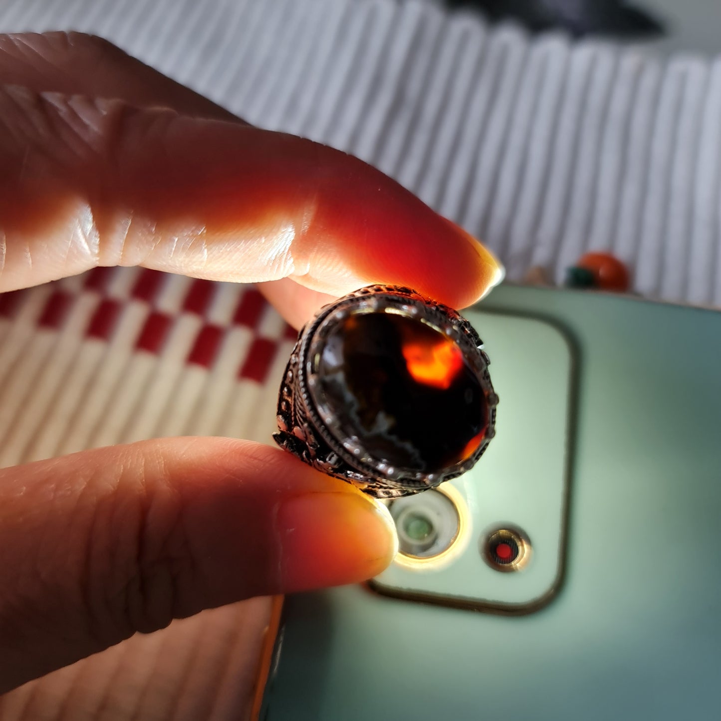Yemeni Rare Genuine Agate 925 Silver Men's Ring YMHM016