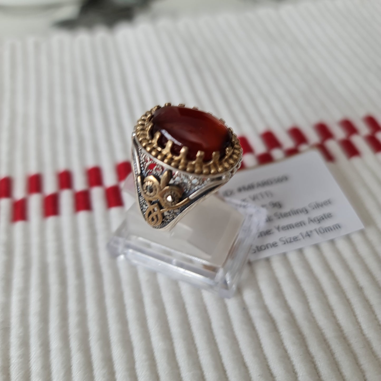Yemeni Rare Genuine Agate 925 Silver Men's Ring MFAR0369