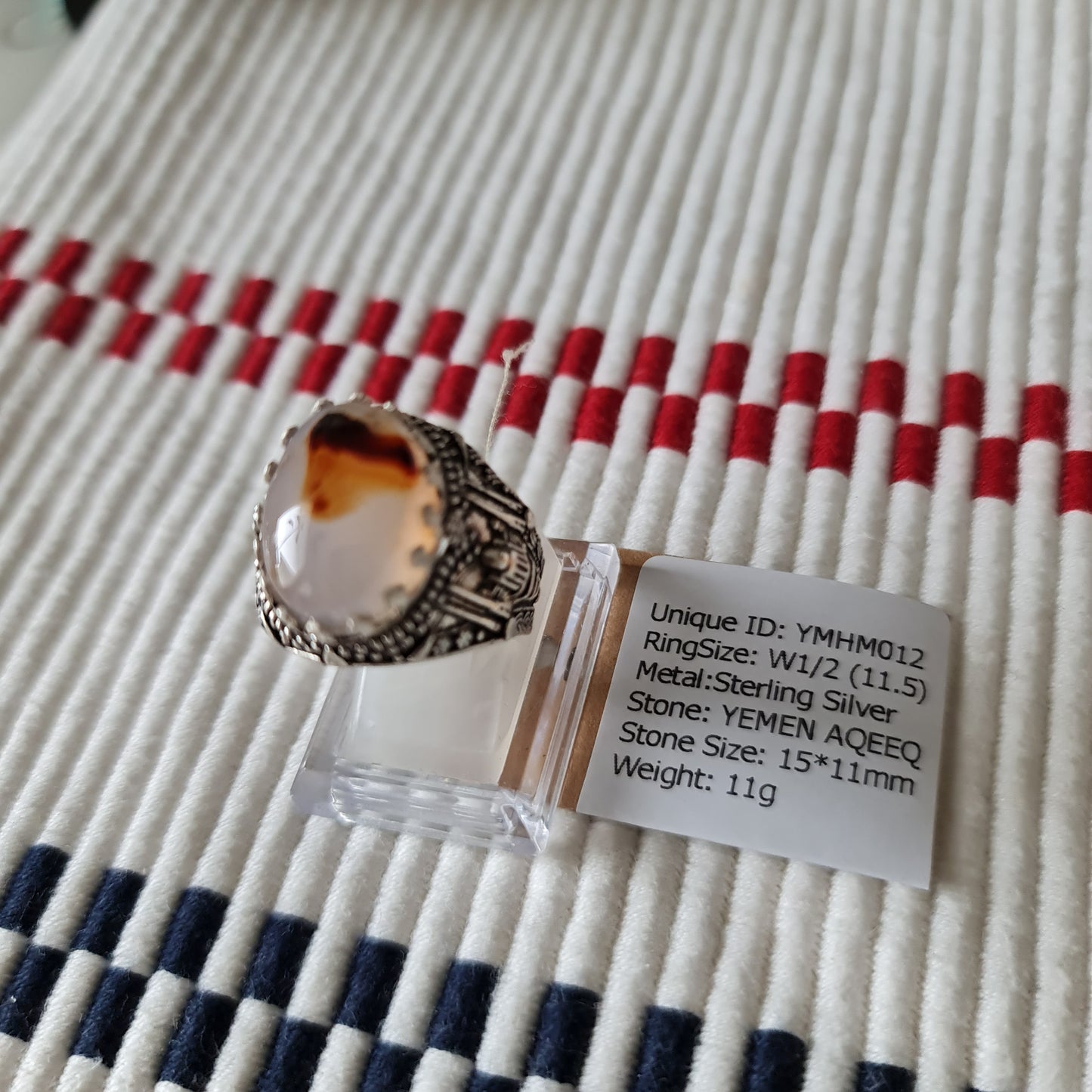 Yemeni Rare Genuine Agate 925 Silver Men's Ring YMHM012