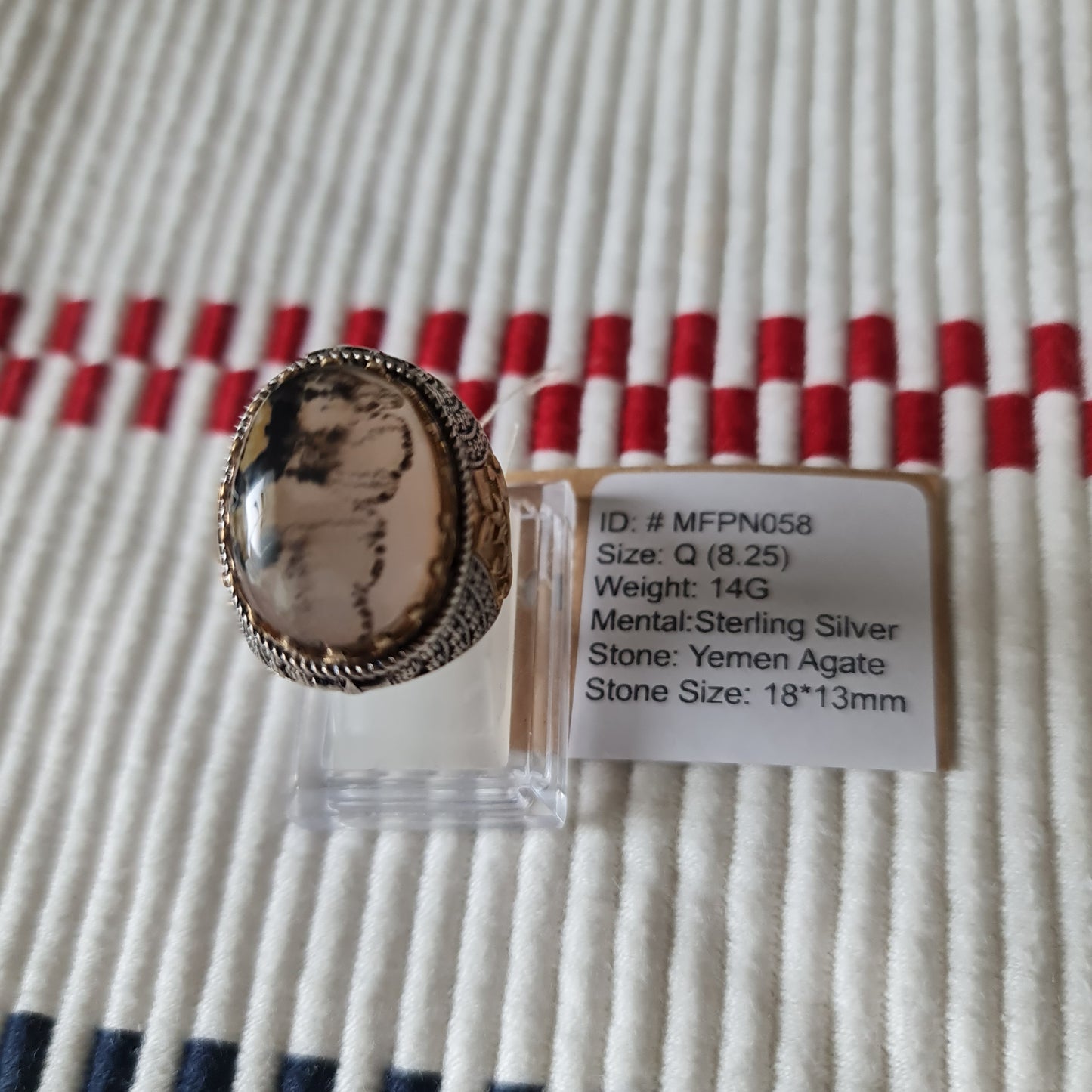 Yemeni Rare Genuine Agate 925 Silver Men's Ring MFPN058