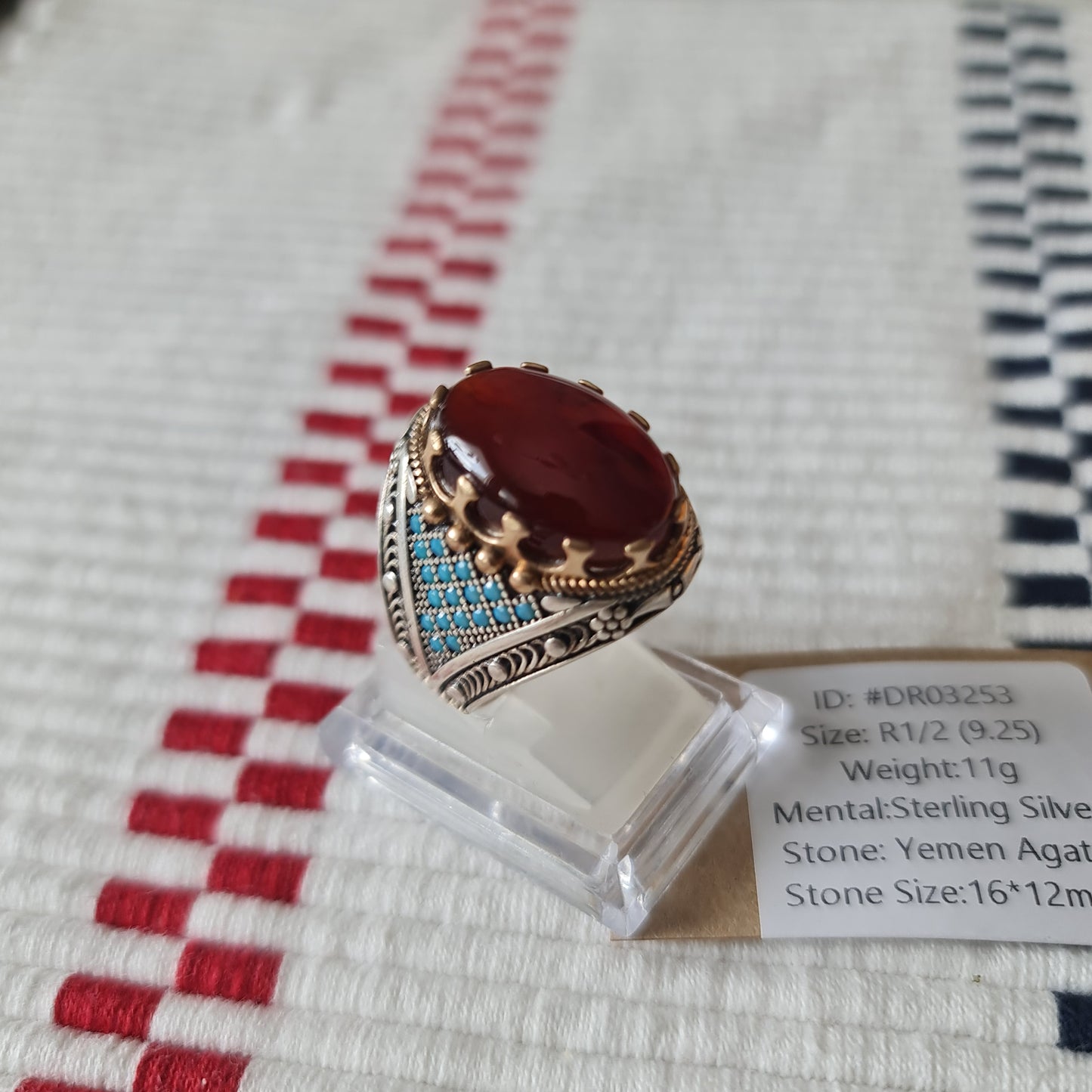Yemeni Rare Genuine Agate 925 Silver Men's Ring DR03253