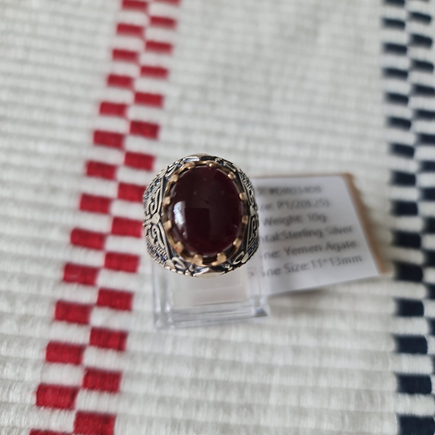 Yemeni Rare Genuine Agate 925 Silver Men's Ring DR03408