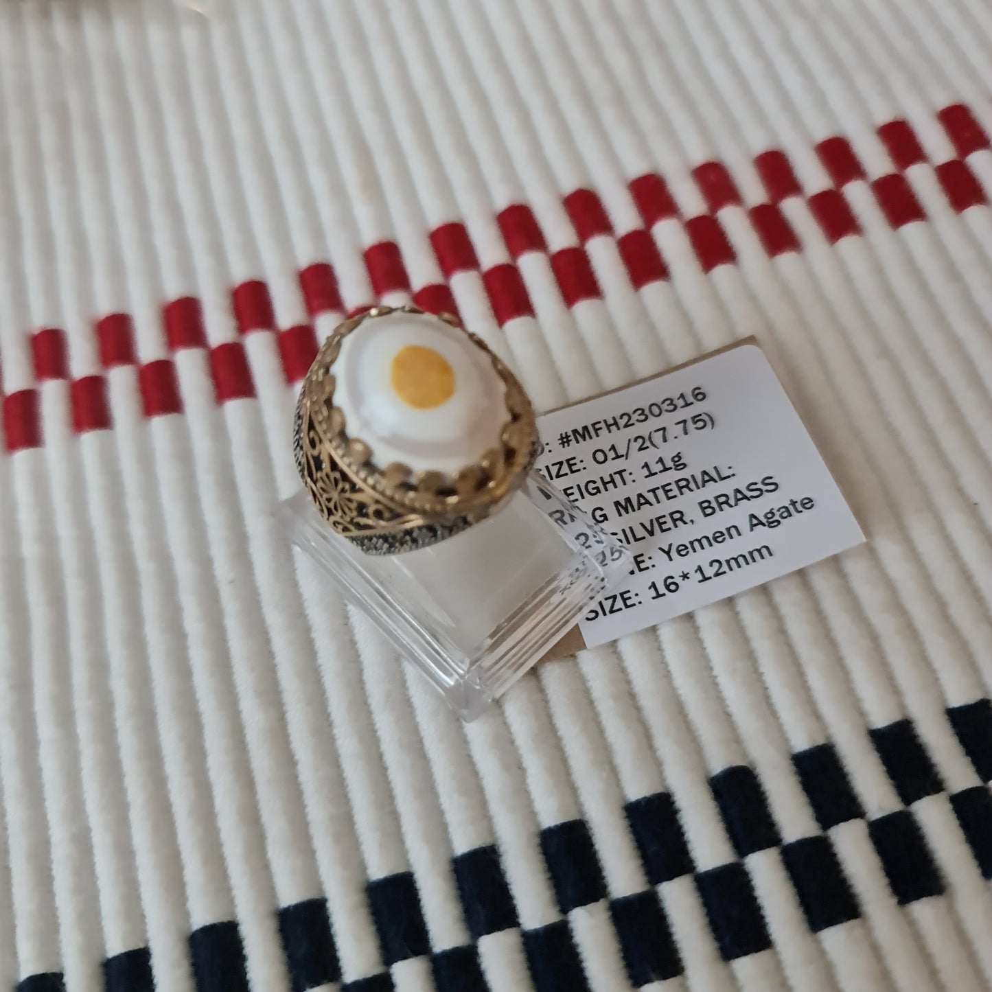 Anillo yemení de ágata genuina de plata 925 para hombre, raro, MFH230316