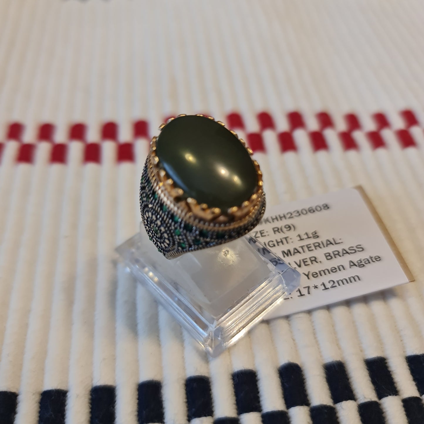 Yemeni Rare Genuine Agate 925 Silver Men's Ring KHH230608