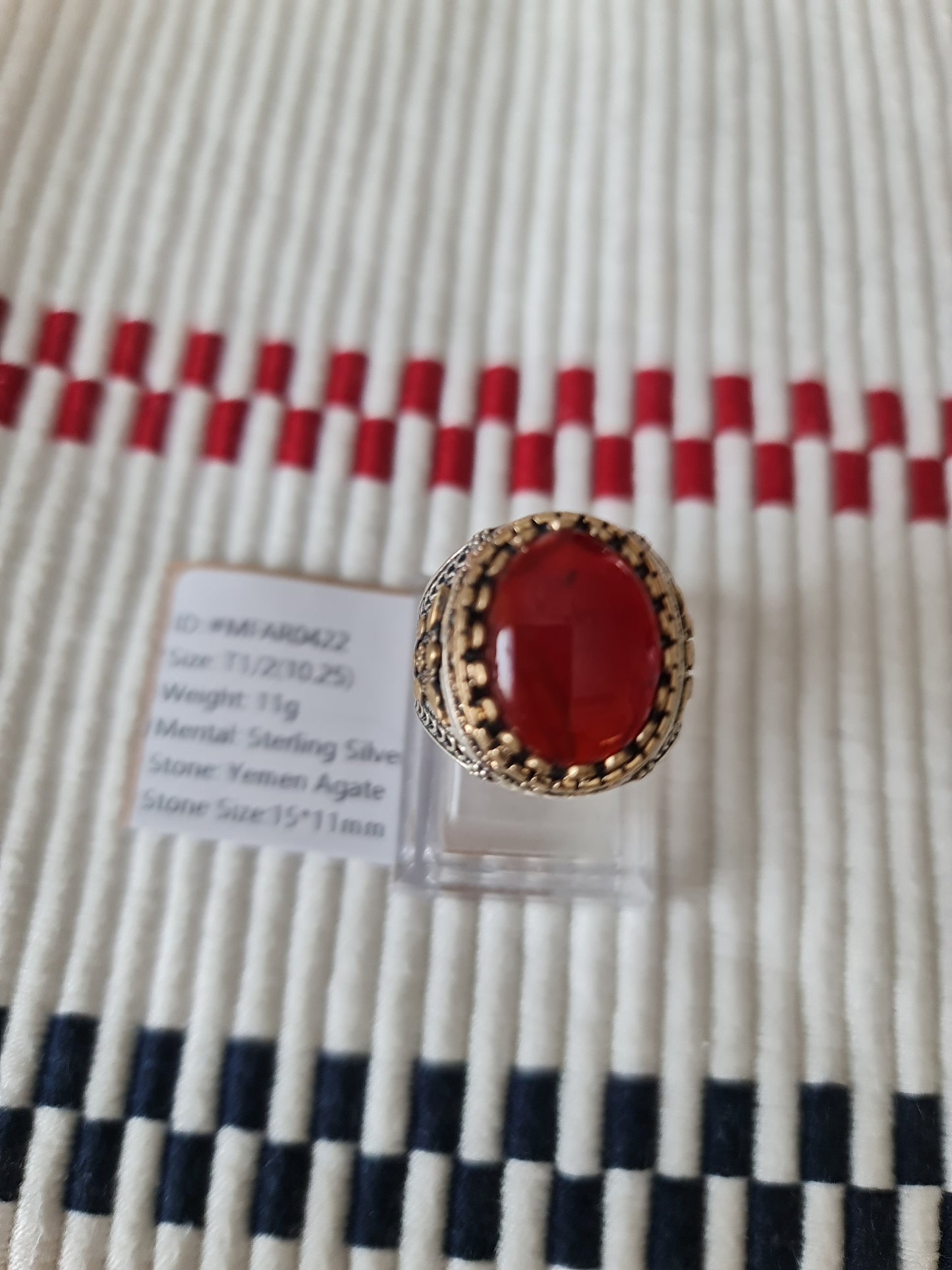 Yemeni Rare Genuine Agate 925 Silver Men's Ring MFAR0422