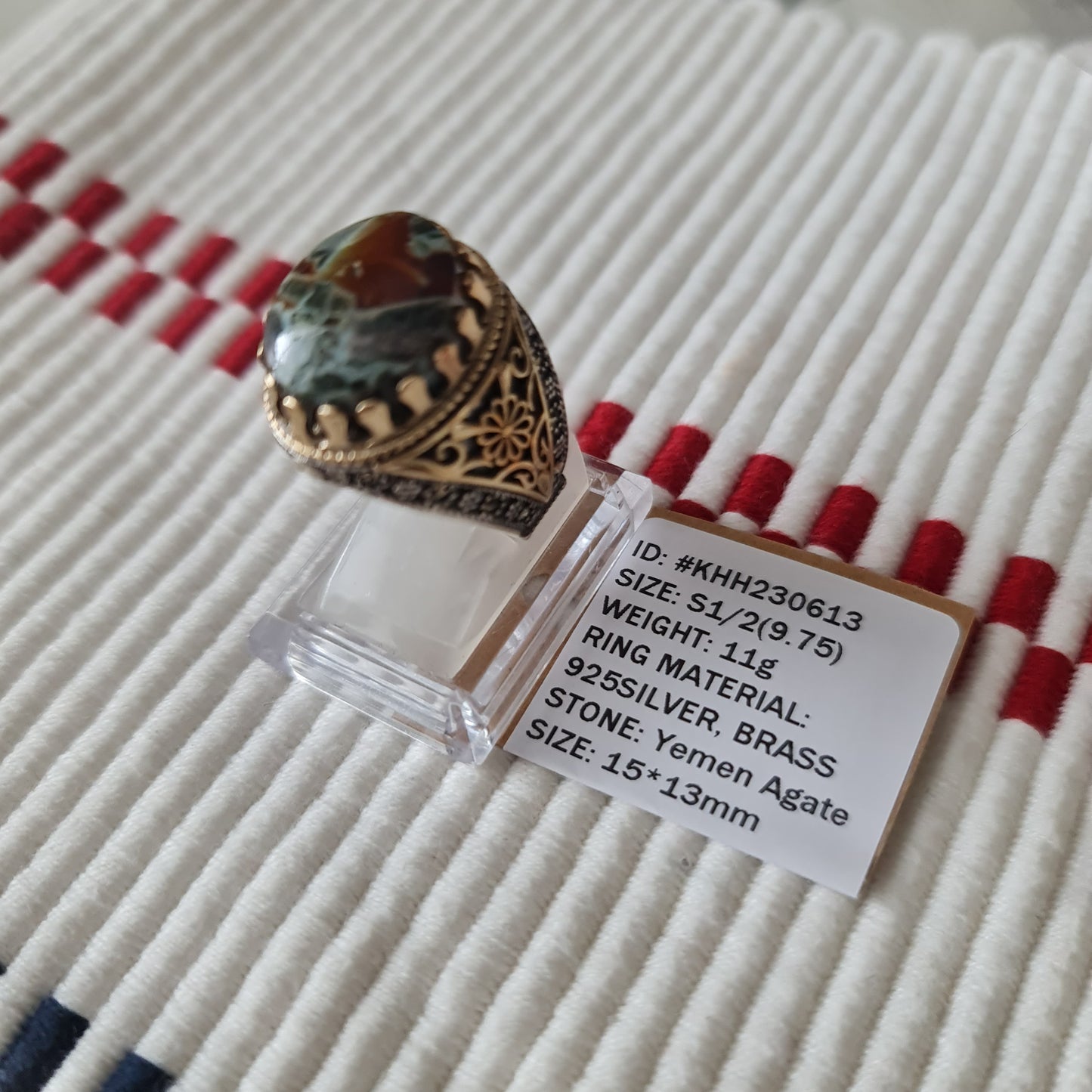 Yemeni Rare Genuine Agate 925 Silver Men's Ring KHH230613