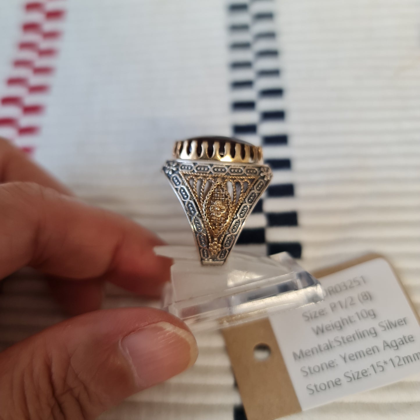 Yemeni Rare Genuine Agate 925 Silver Men's Ring DR03251