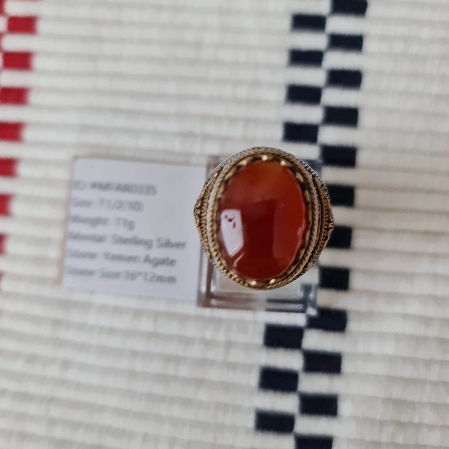 Yemeni Rare Genuine Agate 925 Silver Men's Ring MFAR0335