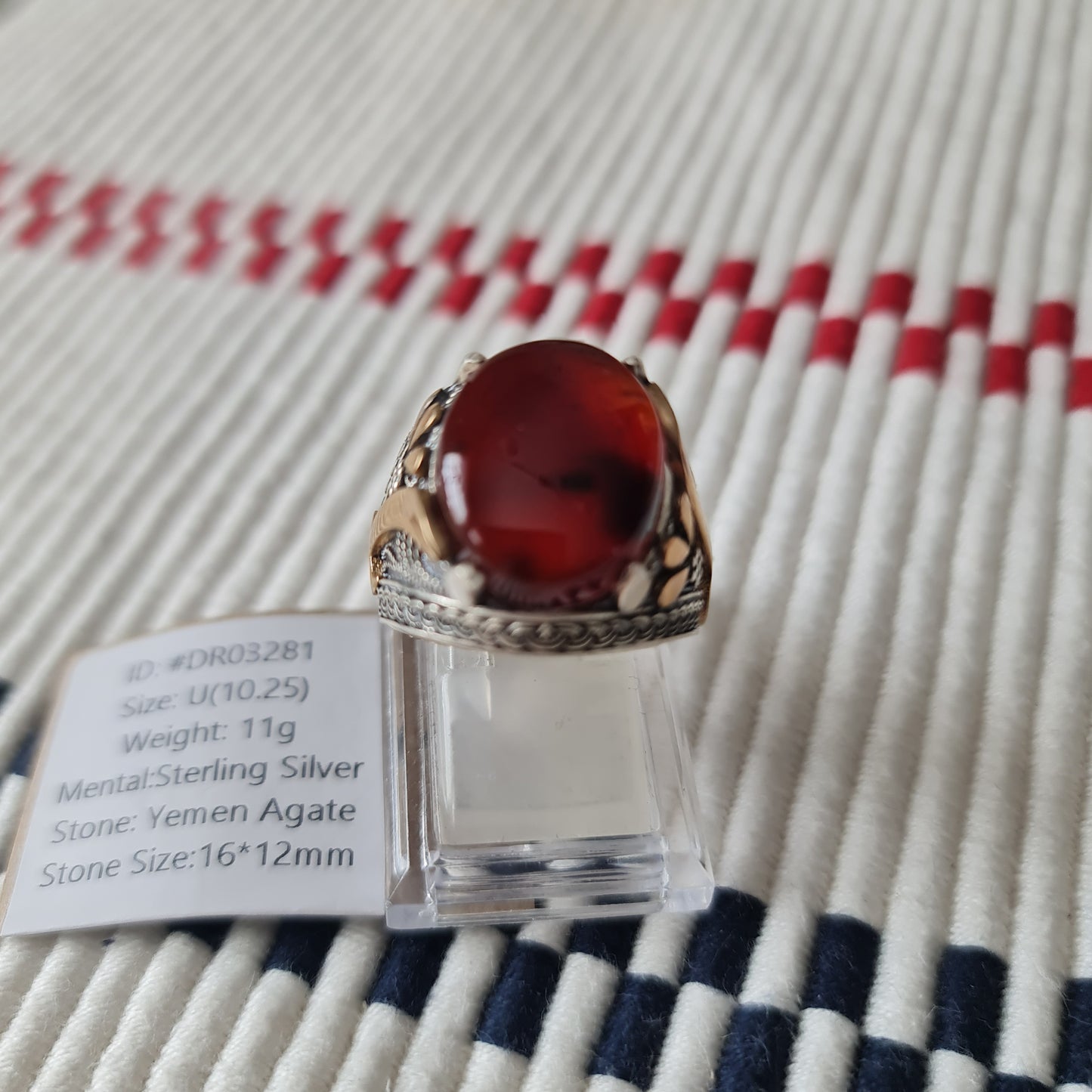 Yemeni Rare Genuine Agate 925 Silver Men's Ring DR03281