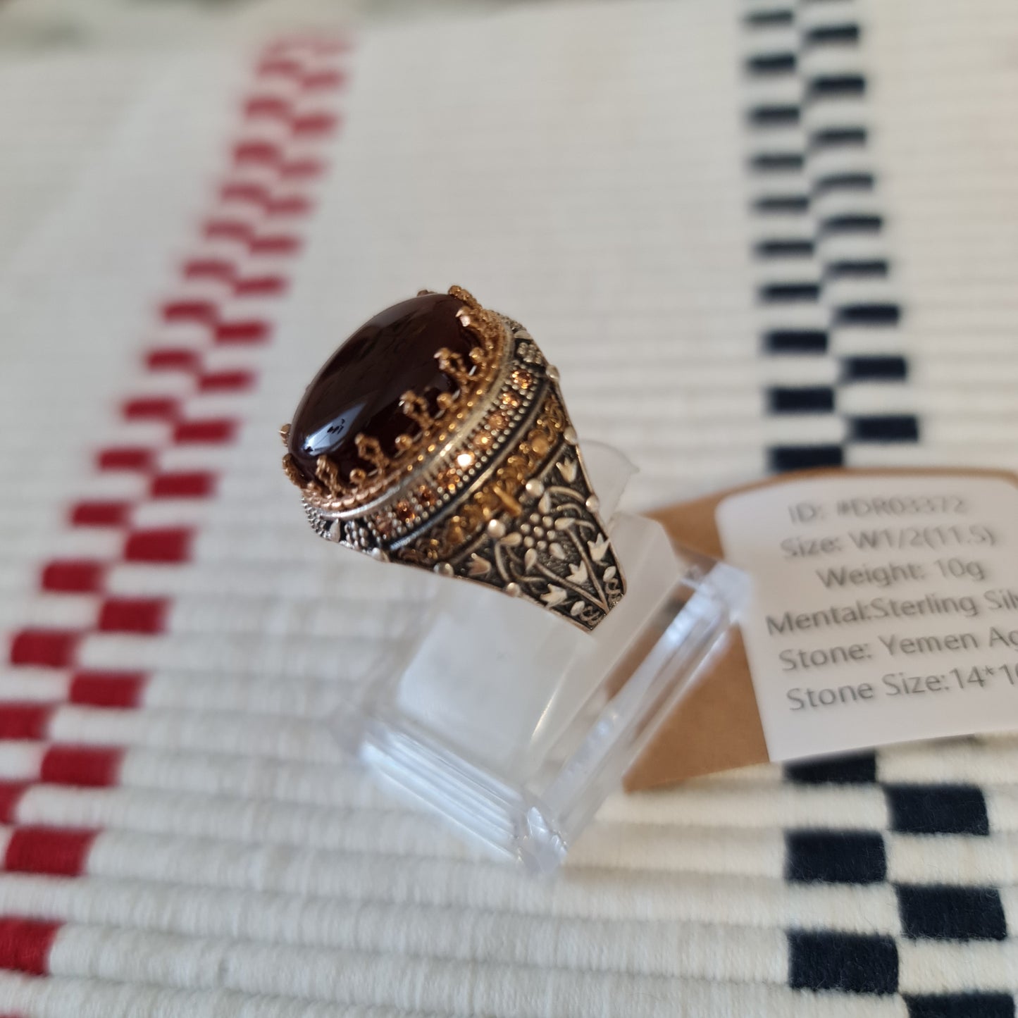 Yemeni Rare Genuine Agate 925 Silver Men's Ring DR03372