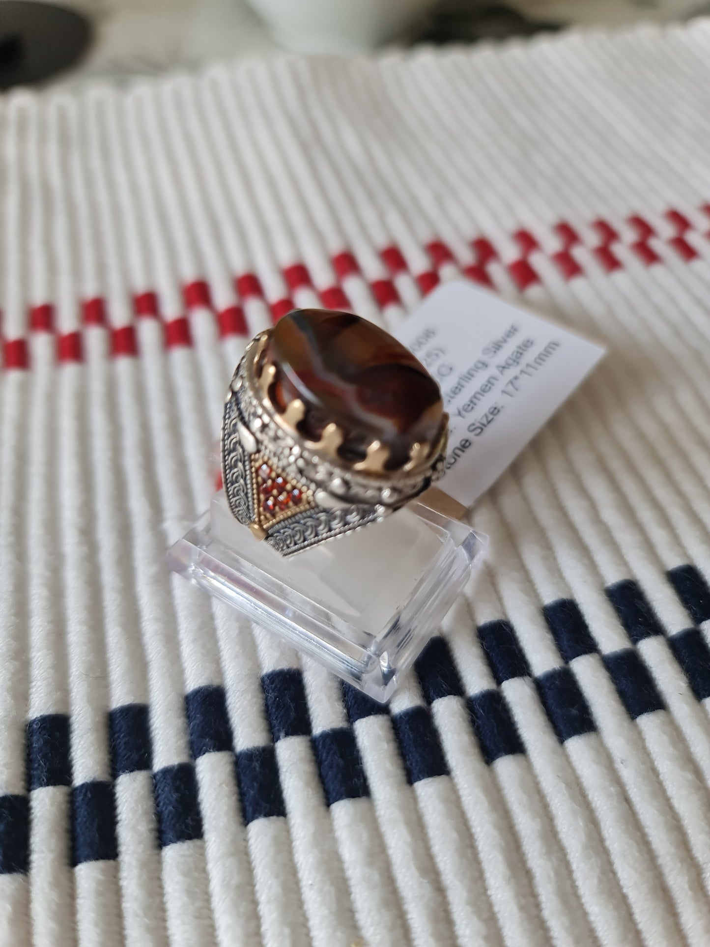 Yemeni Rare Genuine Agate 925 Silver Men's Ring HMPS006