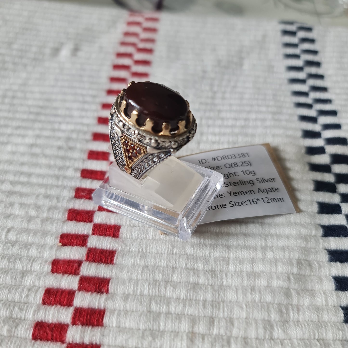 Yemeni Rare Genuine Agate 925 Silver Men's Ring DR03381