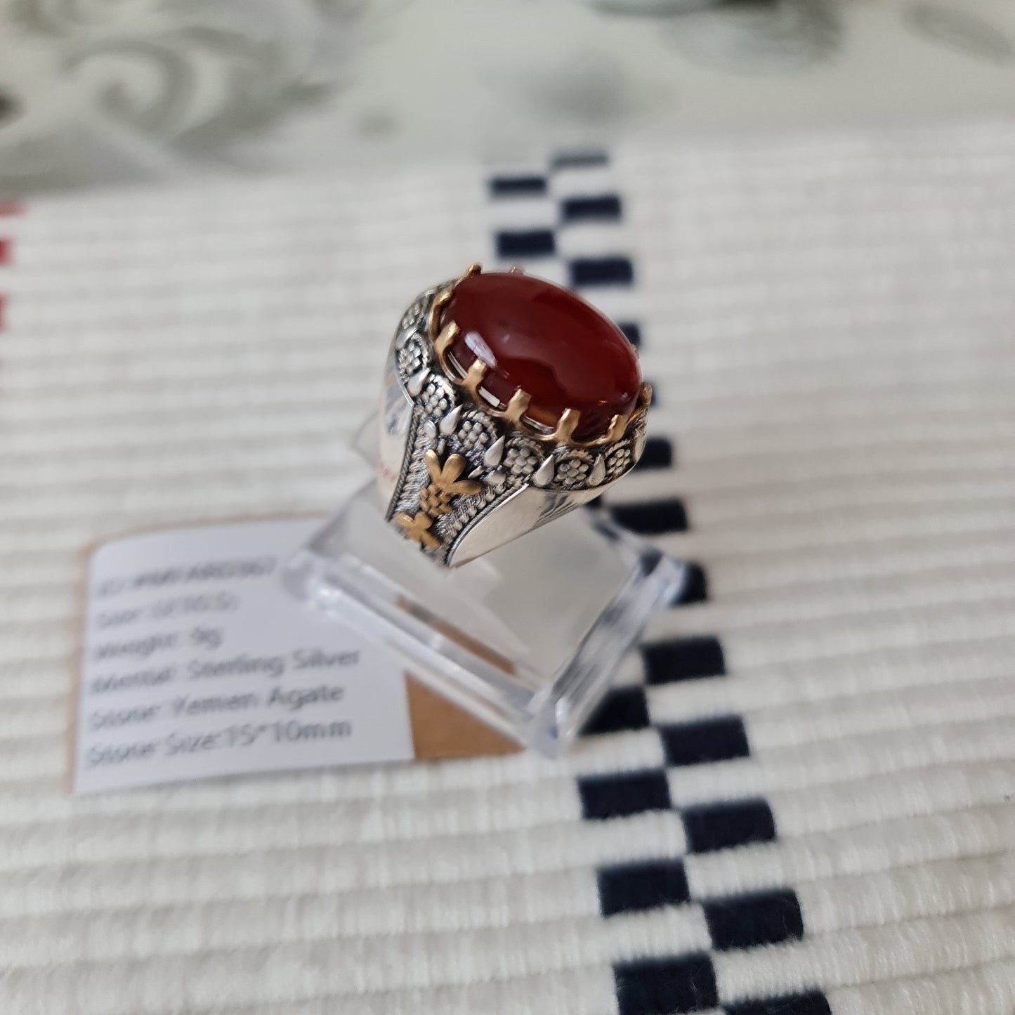 Yemeni Rare Genuine Agate 925 Silver Men's Ring MFAR0367