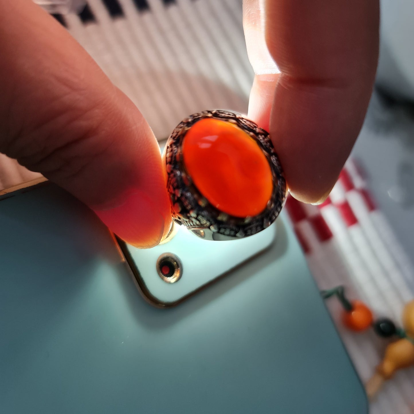 Yemeni Rare Genuine Agate 925 Silver Men's Ring MFAR0367