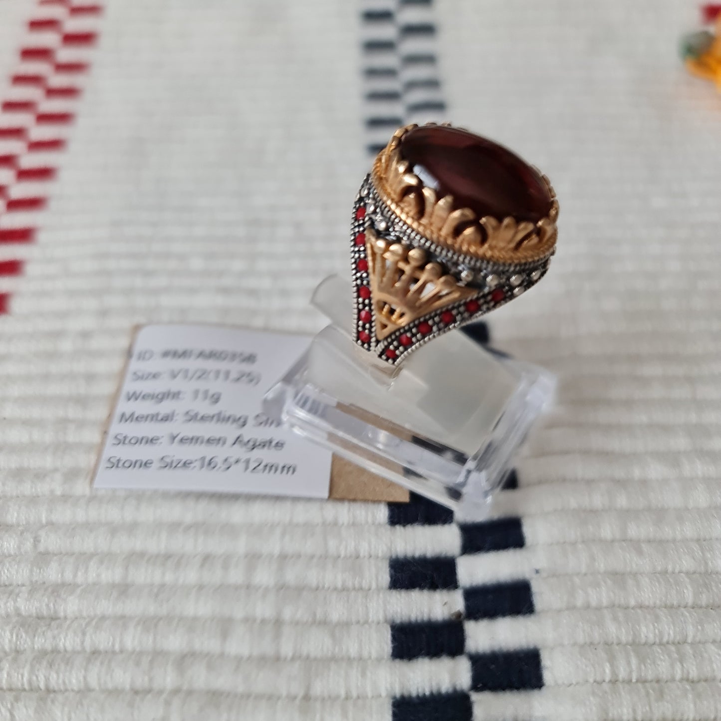 Yemeni Rare Genuine Agate 925 Silver Men's Ring MFAR0358