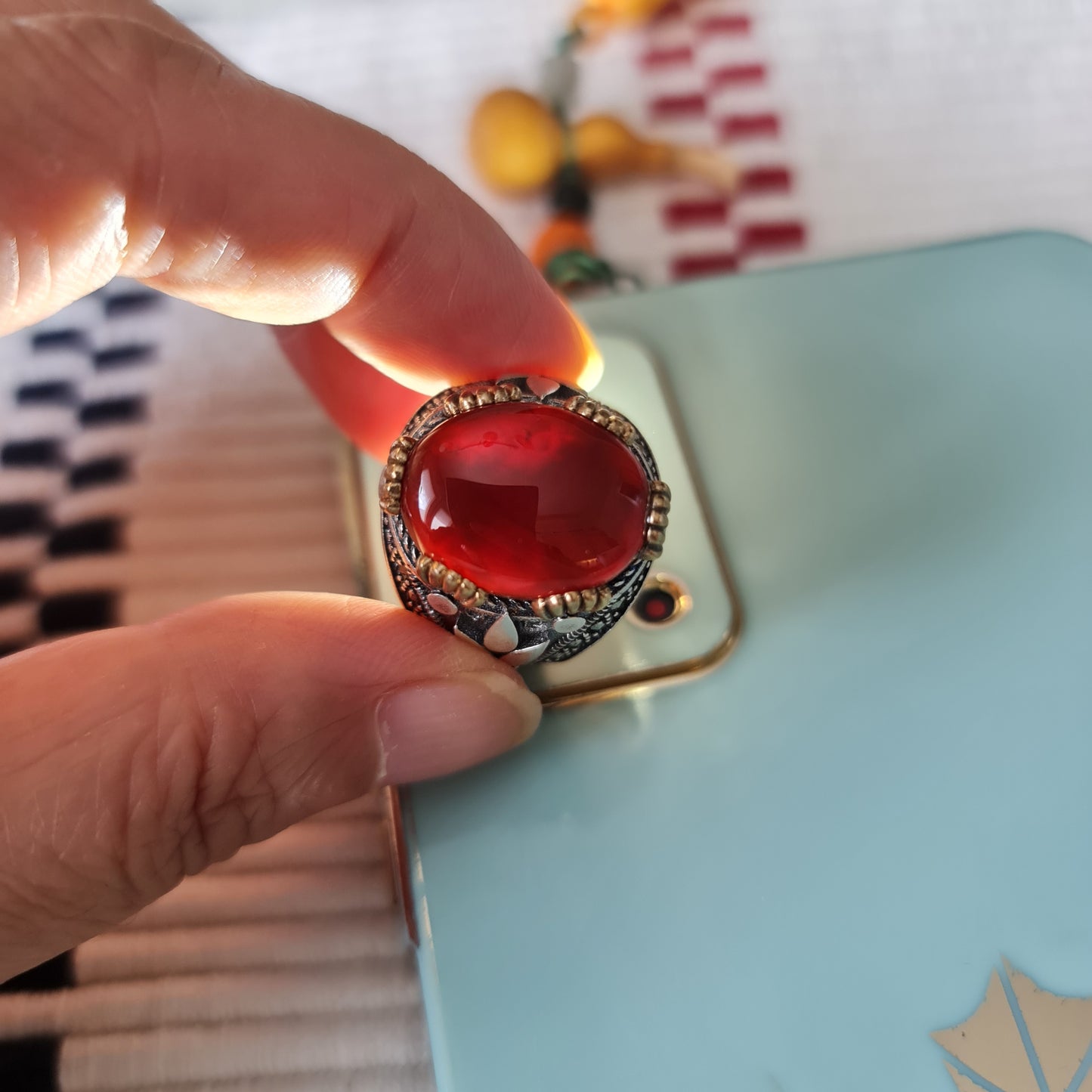 Yemeni Rare Genuine Agate 925 Silver Men's Ring DR03326