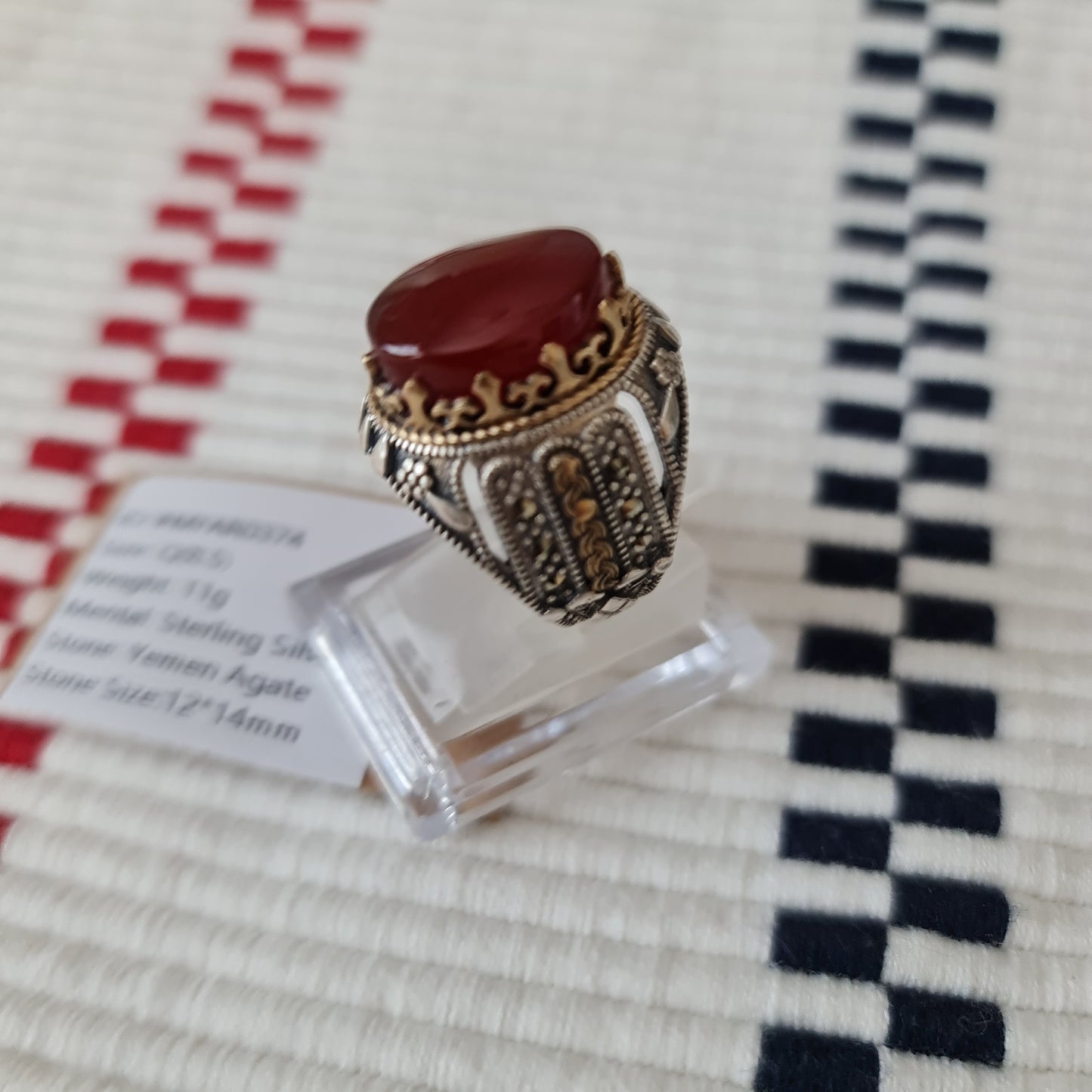 Yemeni Rare Genuine Agate 925 Silver Men's Ring MFAR0374