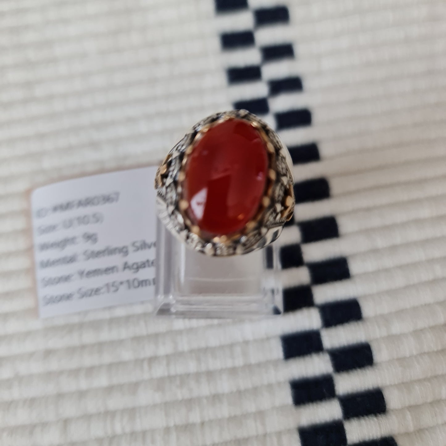 Yemeni Rare Genuine Agate 925 Silver Men's Ring MFAR0367