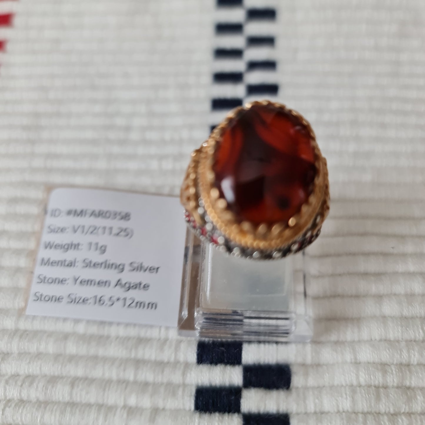 Yemeni Rare Genuine Agate 925 Silver Men's Ring MFAR0358