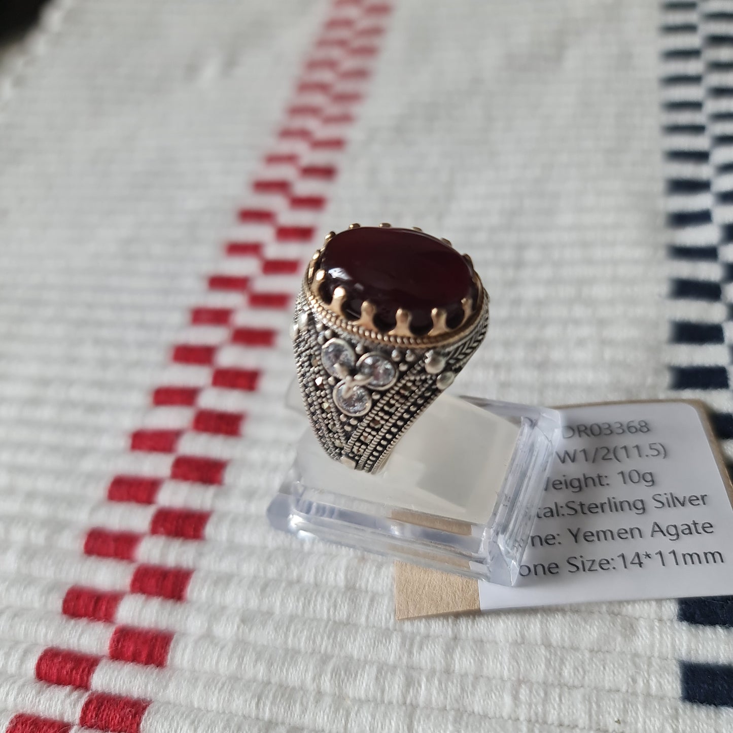 Yemeni Rare Genuine Agate 925 Silver Men's Ring DR03368