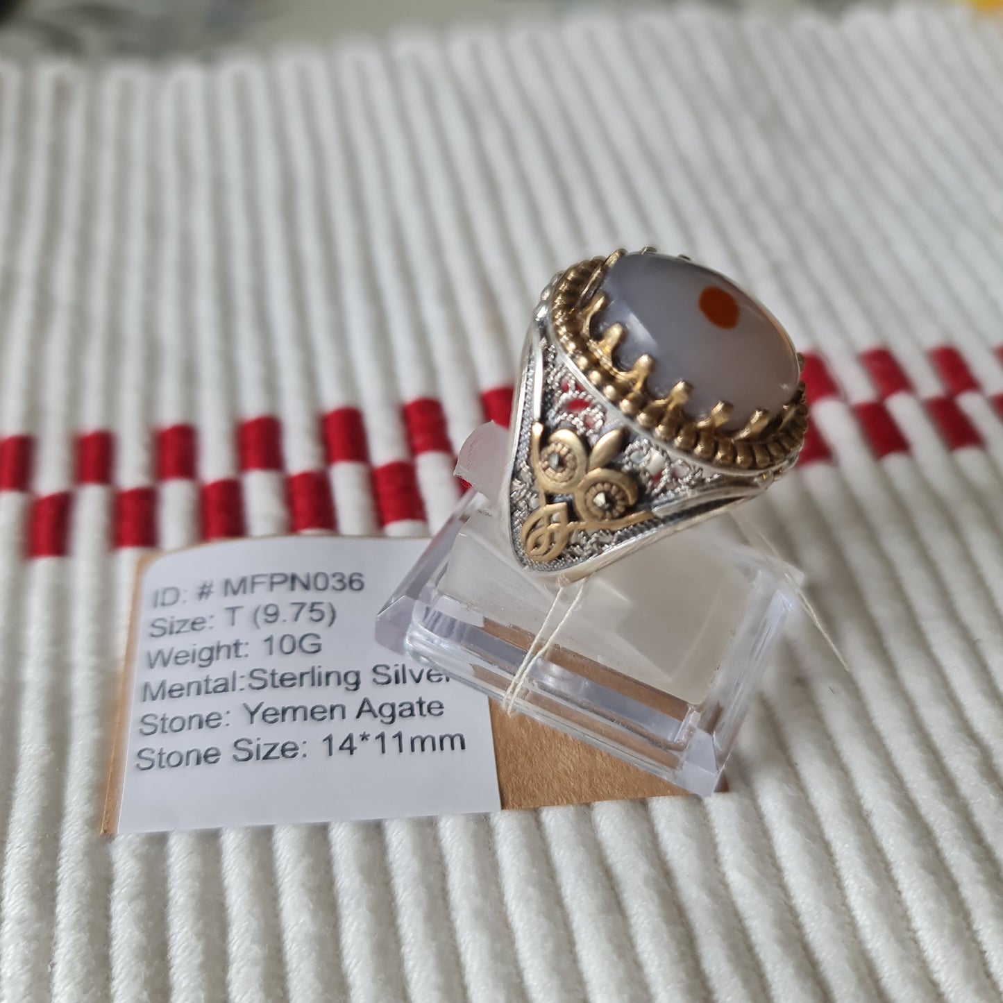 Yemeni Rare Genuine Agate 925 Silver Men's Ring MFPN036