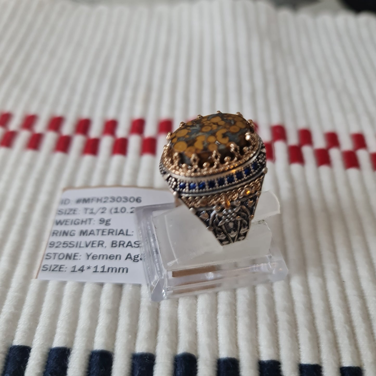 Yemeni Rare Genuine Agate 925 Silver Men's Ring MF230306