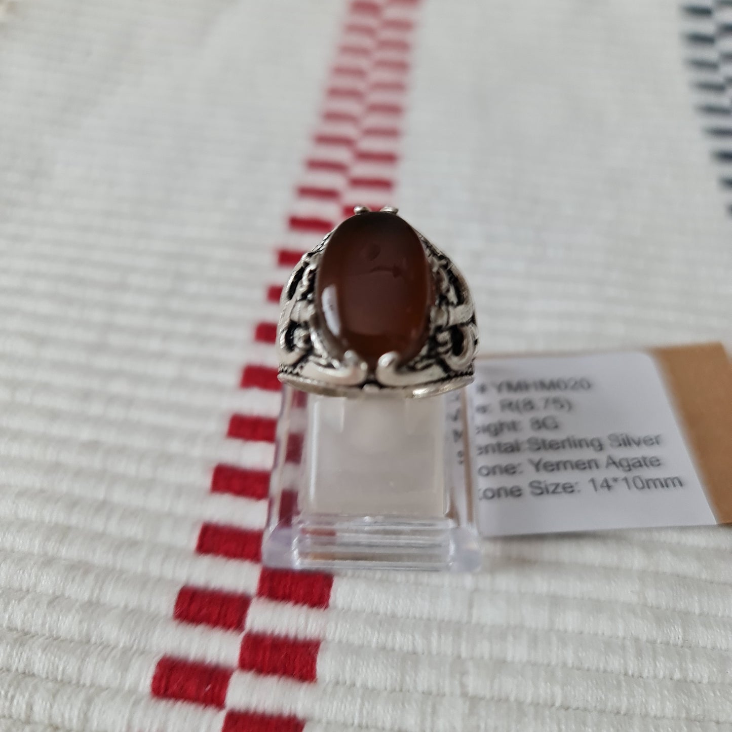 Yemeni Rare Genuine Agate 925 Silver Men's Ring YMHM020
