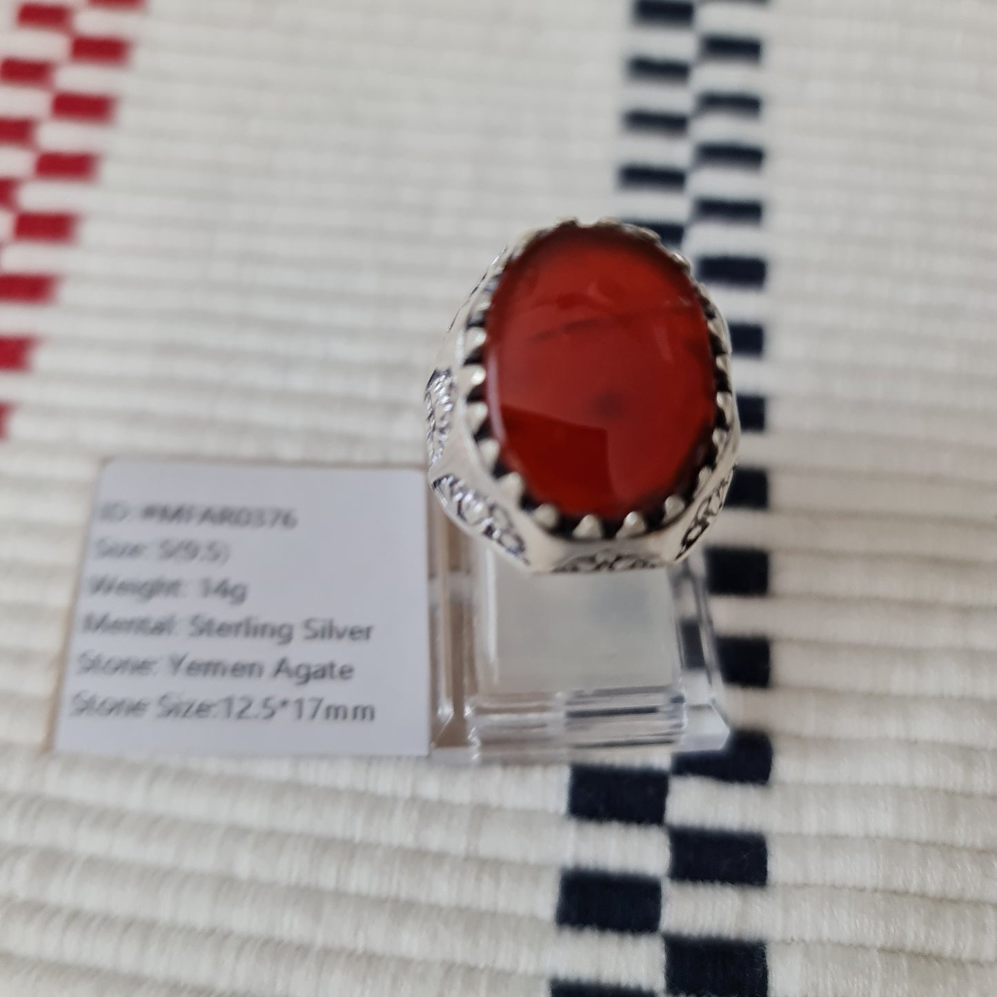 Yemeni Rare Genuine Agate 925 Silver Men's Ring MFAR0376