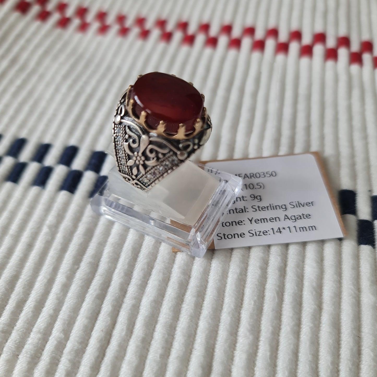 Yemeni Rare Genuine Agate 925 Silver Men's Ring MFAR0350