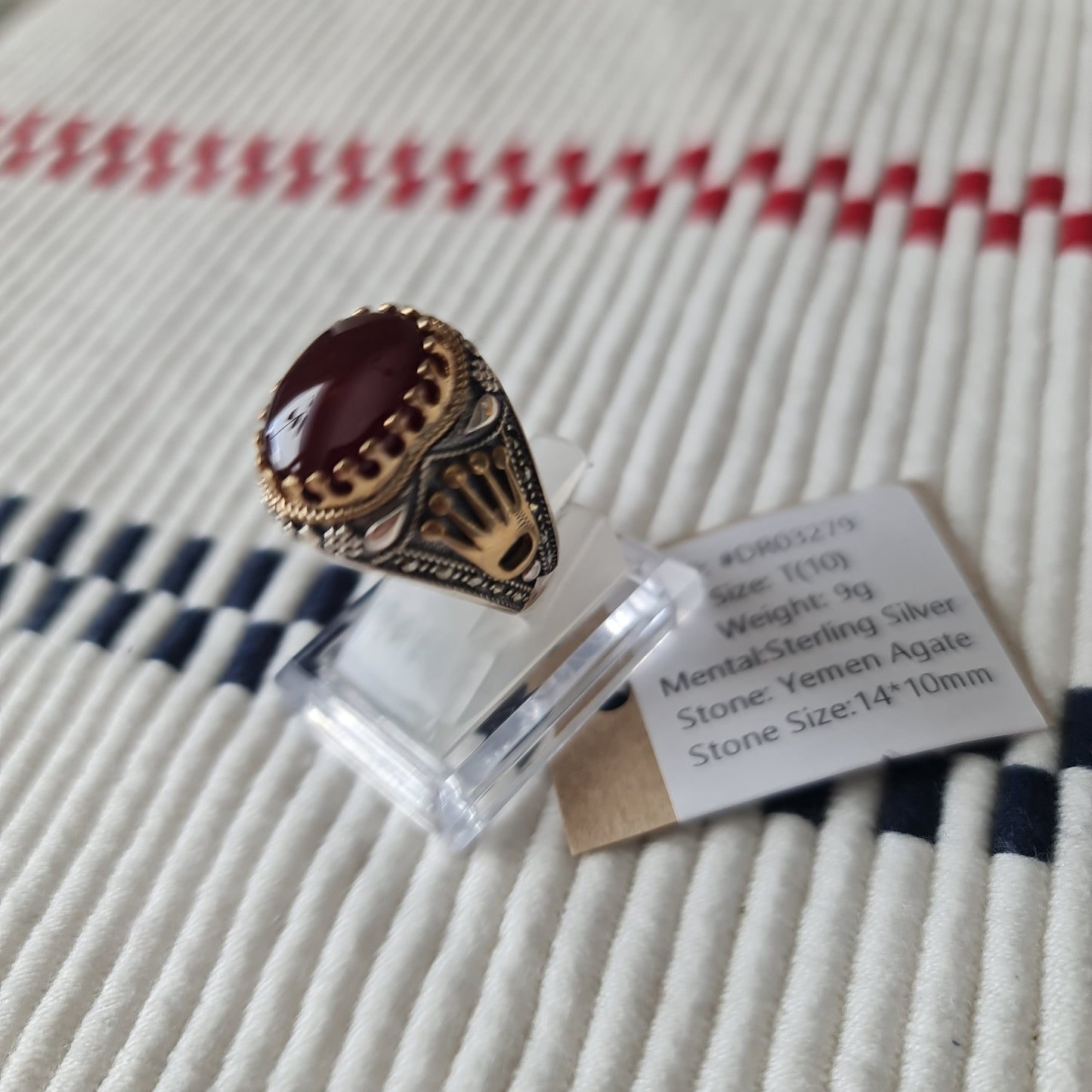 Yemeni Rare Genuine Agate 925 Silver Men's Ring DR03279