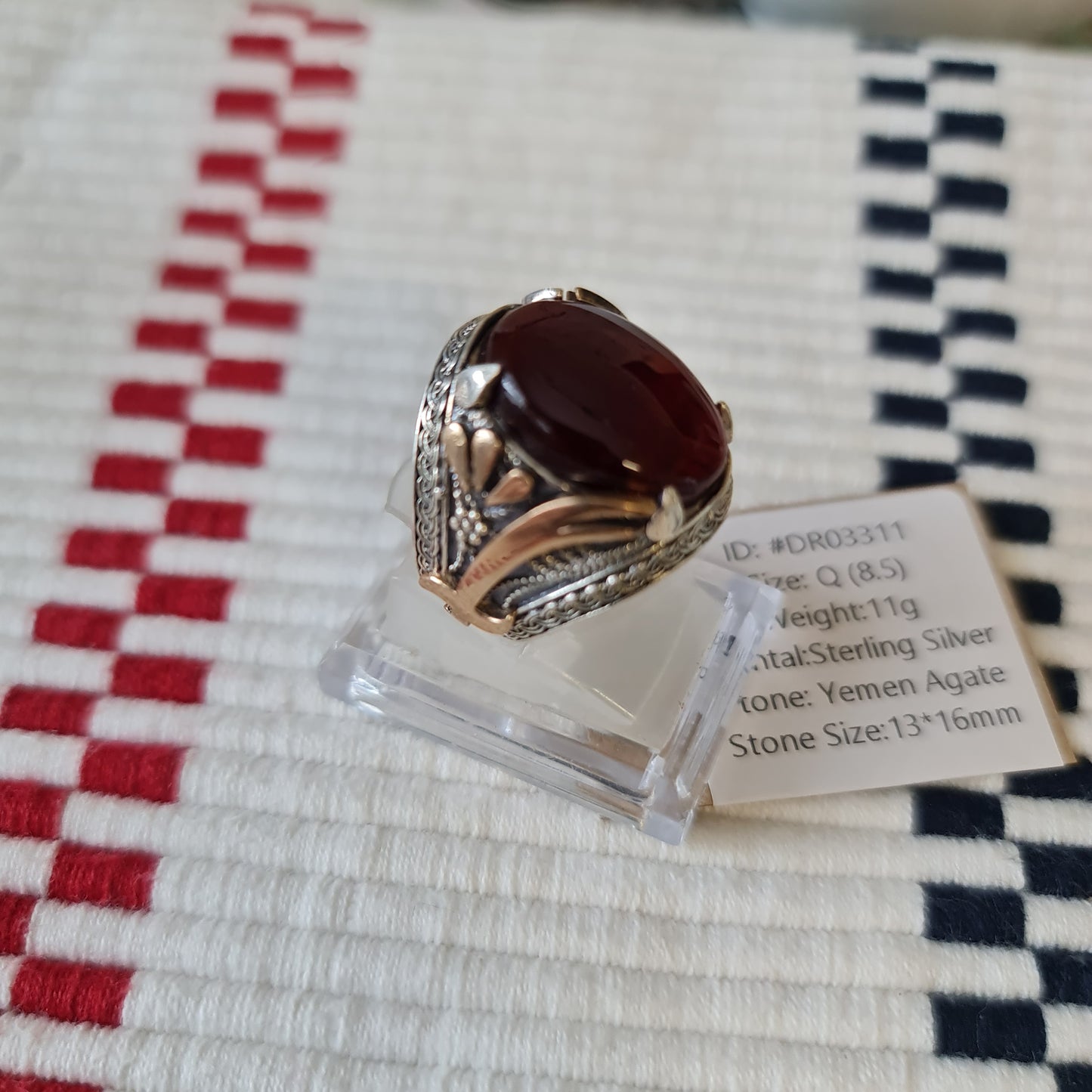 Yemeni Rare Genuine Agate 925 Silver Men's Ring DR03311