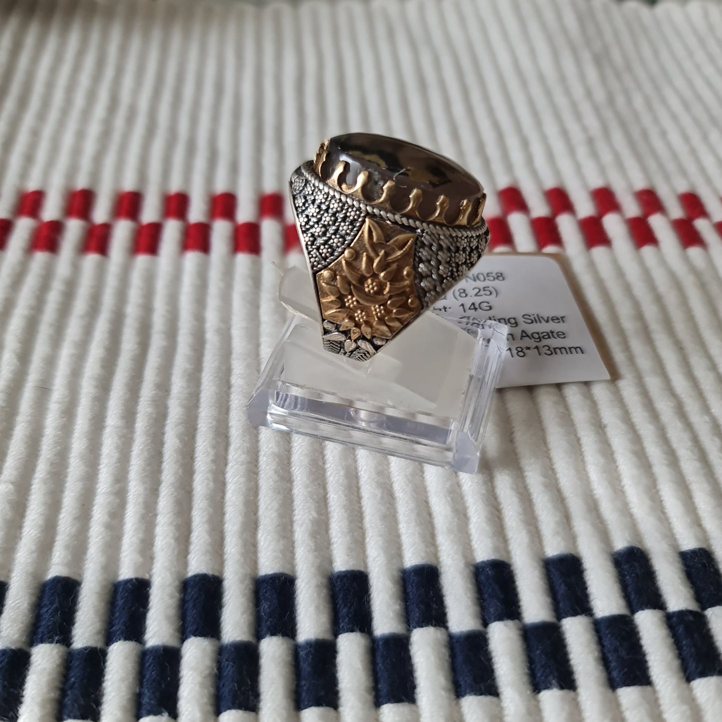 Yemeni Rare Genuine Agate 925 Silver Men's Ring MFPN058