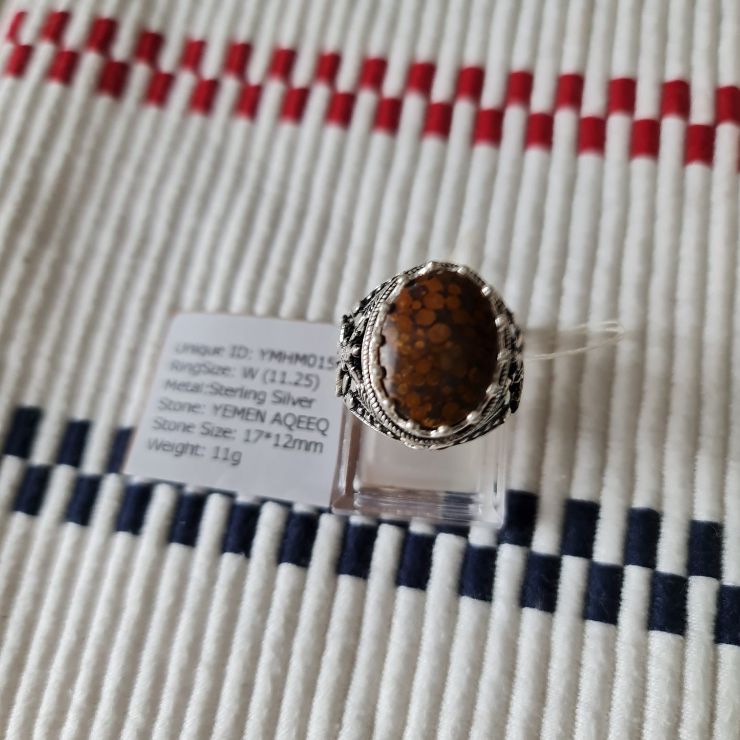 Yemeni Rare Genuine Agate 925 Silver Men's Ring YMHM015