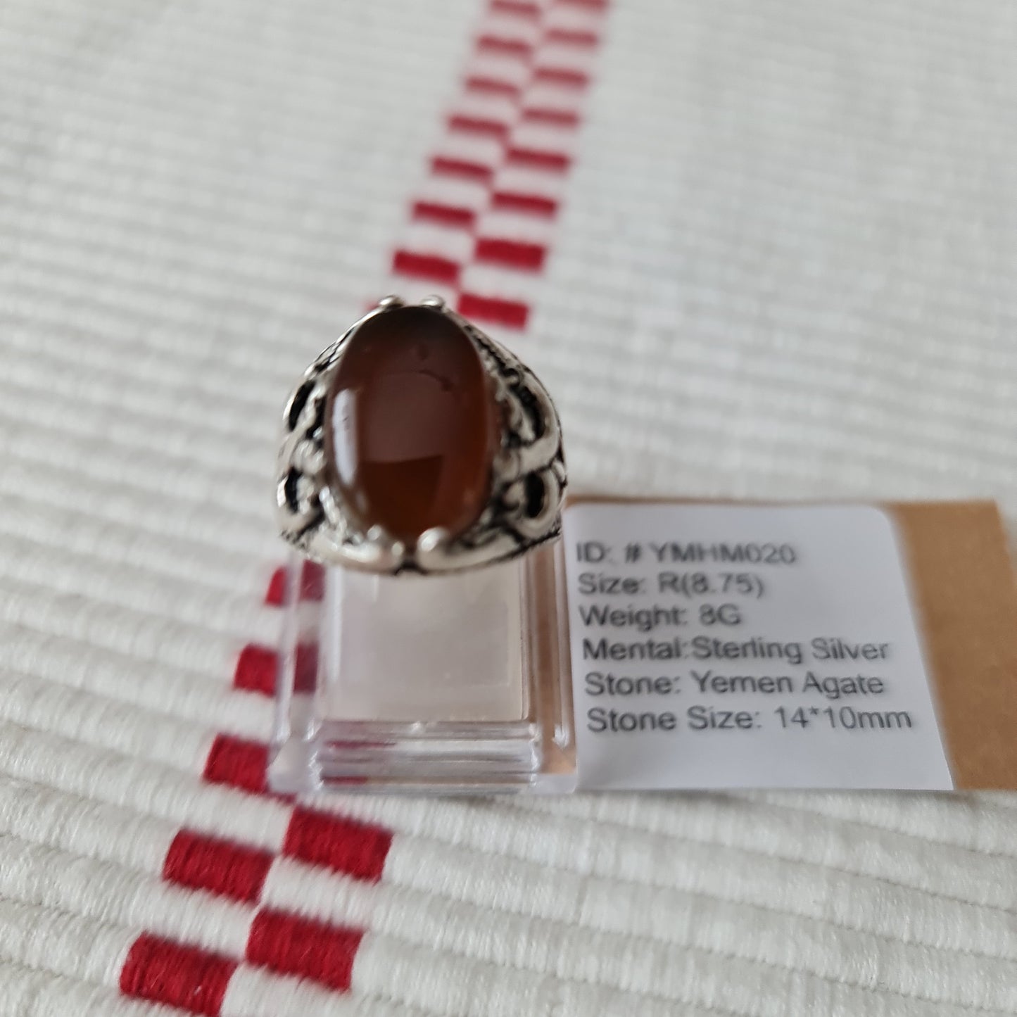 Yemeni Rare Genuine Agate 925 Silver Men's Ring YMHM020