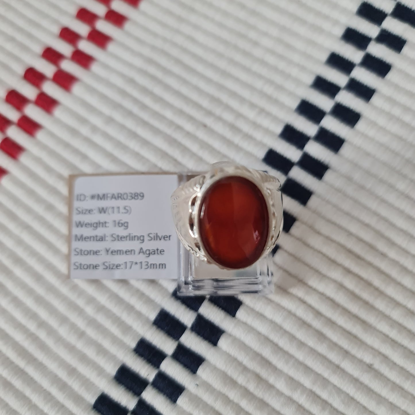 Yemeni Rare Genuine Agate 925 Silver Men's Ring MFAR0389