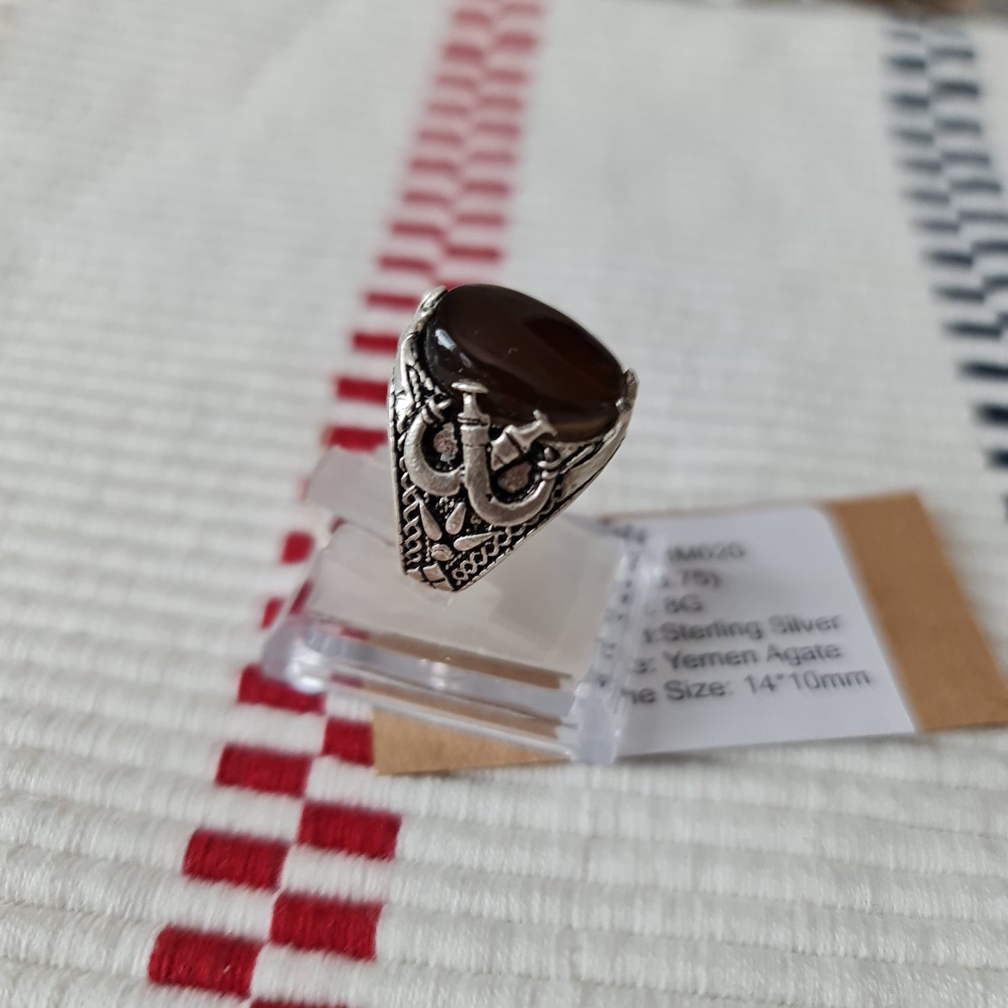 Yemeni Rare Genuine Agate 925 Silver Men's Ring YMHM020