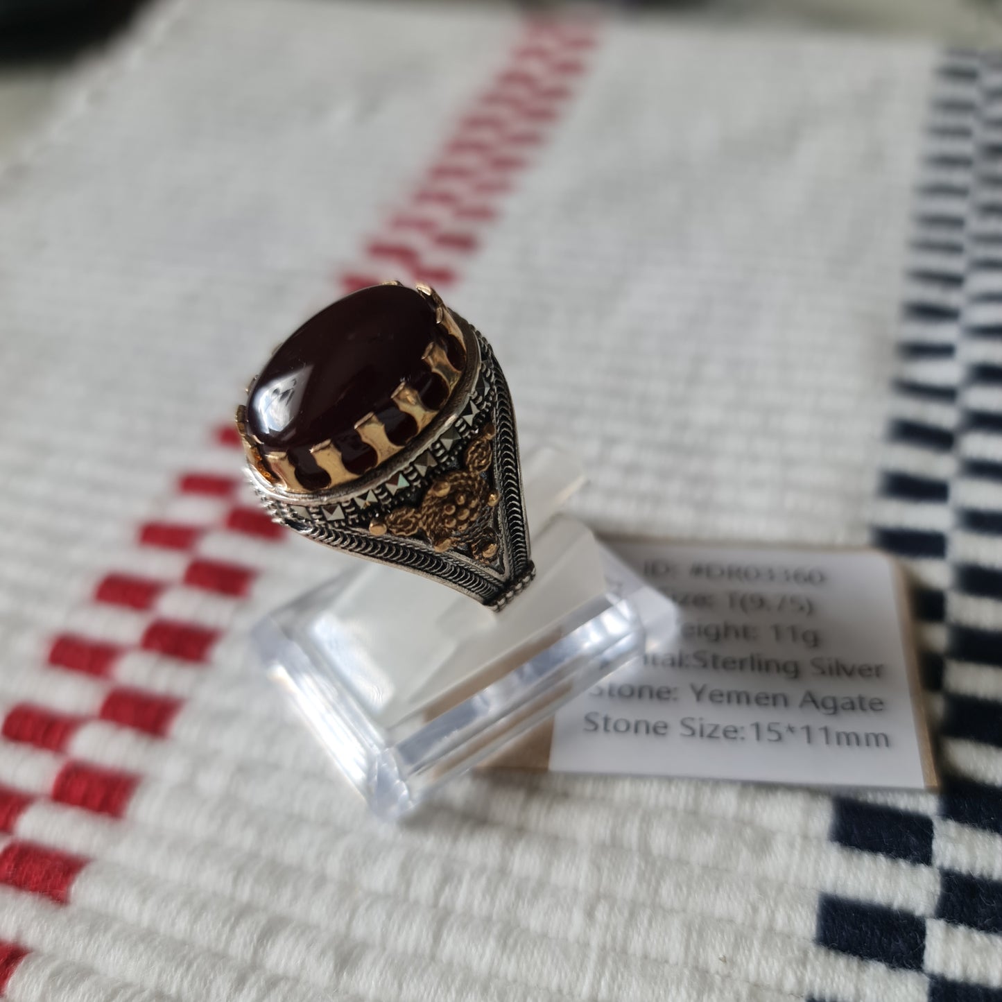 Yemeni Rare Genuine Agate 925 Silver Men's Ring DR03360